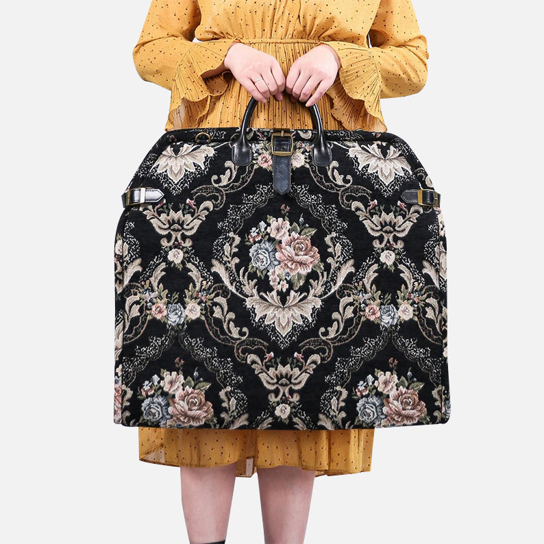 Floral Black Leather Black Carpet Garment Bag carpet bag MCW Handmade-1