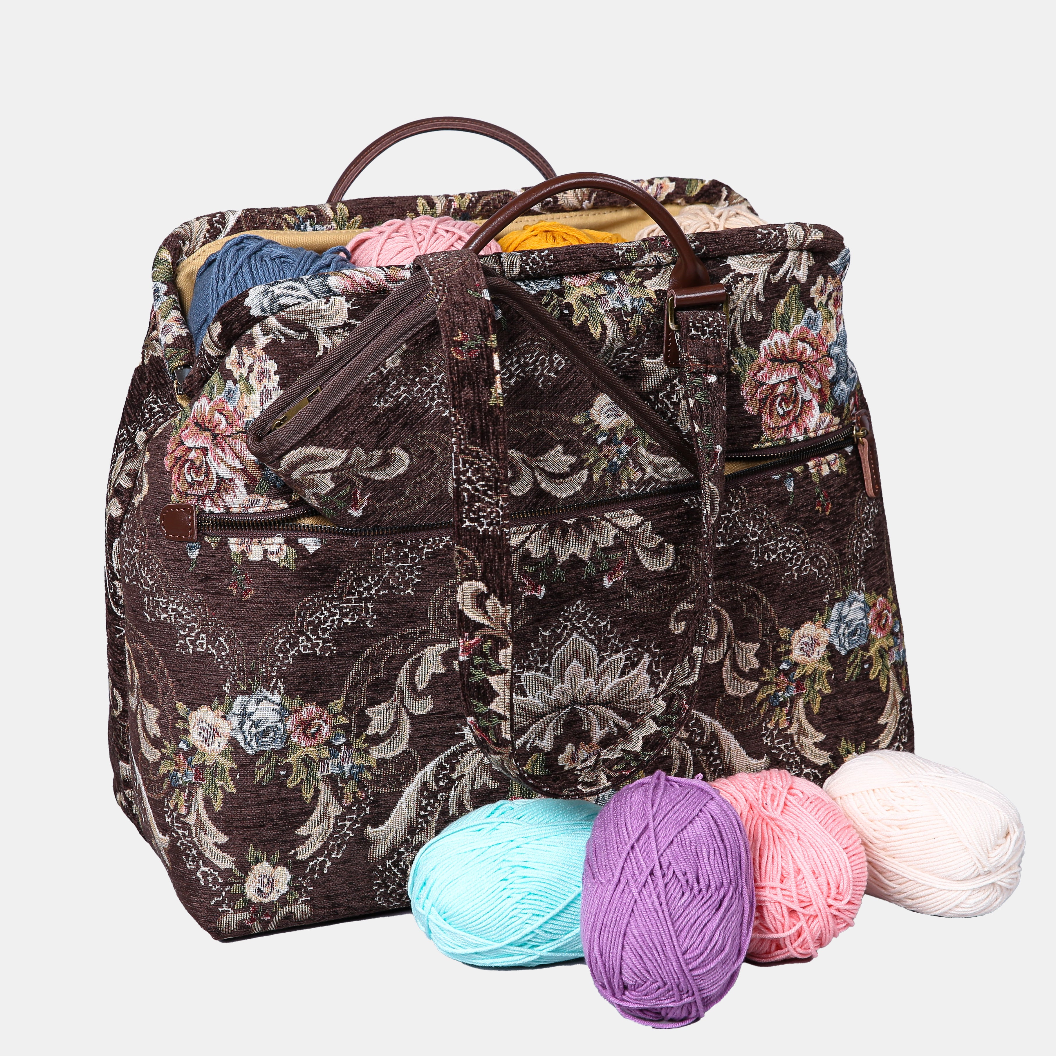 Floral Brown Knitting Project Bag MCW Handmade-3