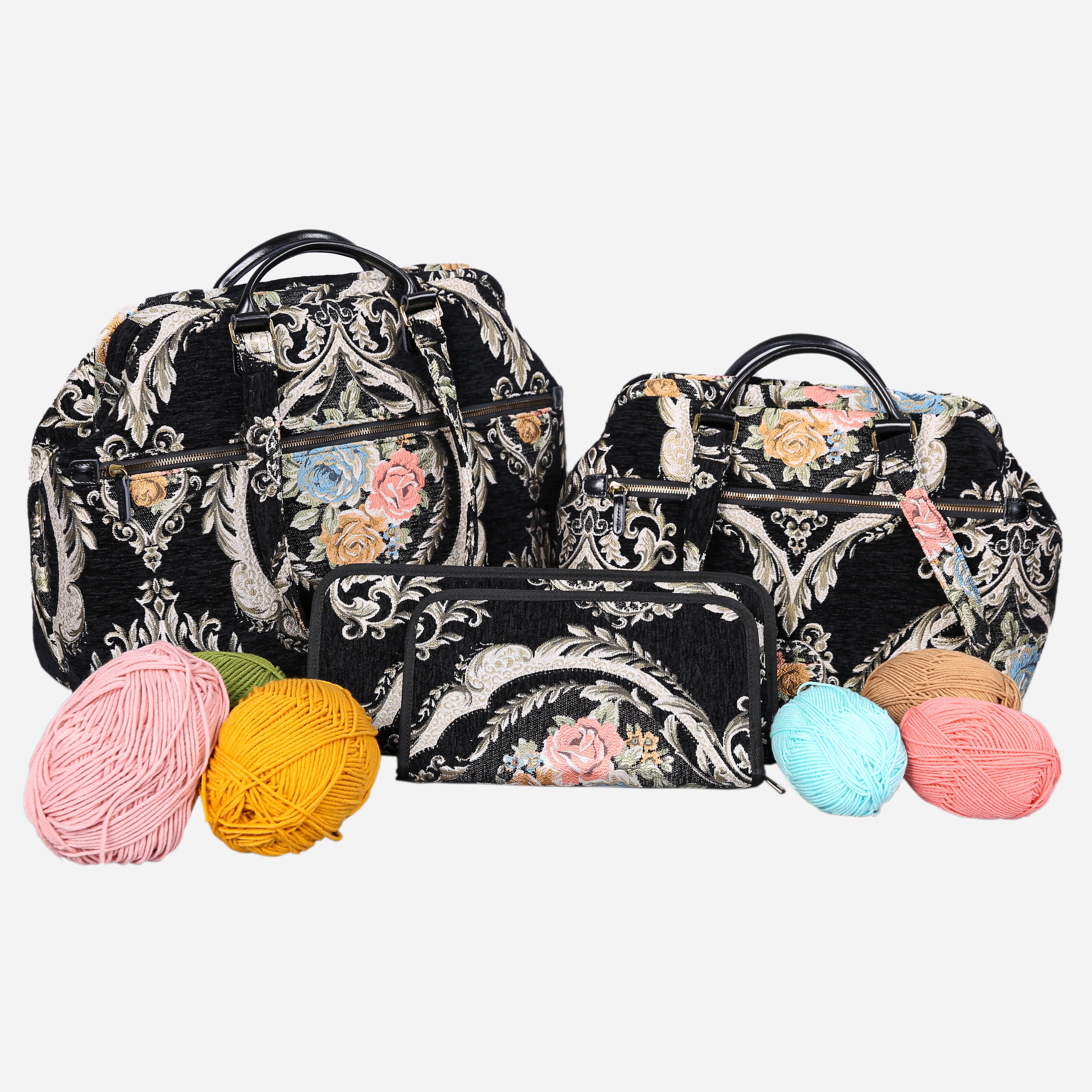 Eternal Elegance Black Knitting Project Bag MCW Handmade-1