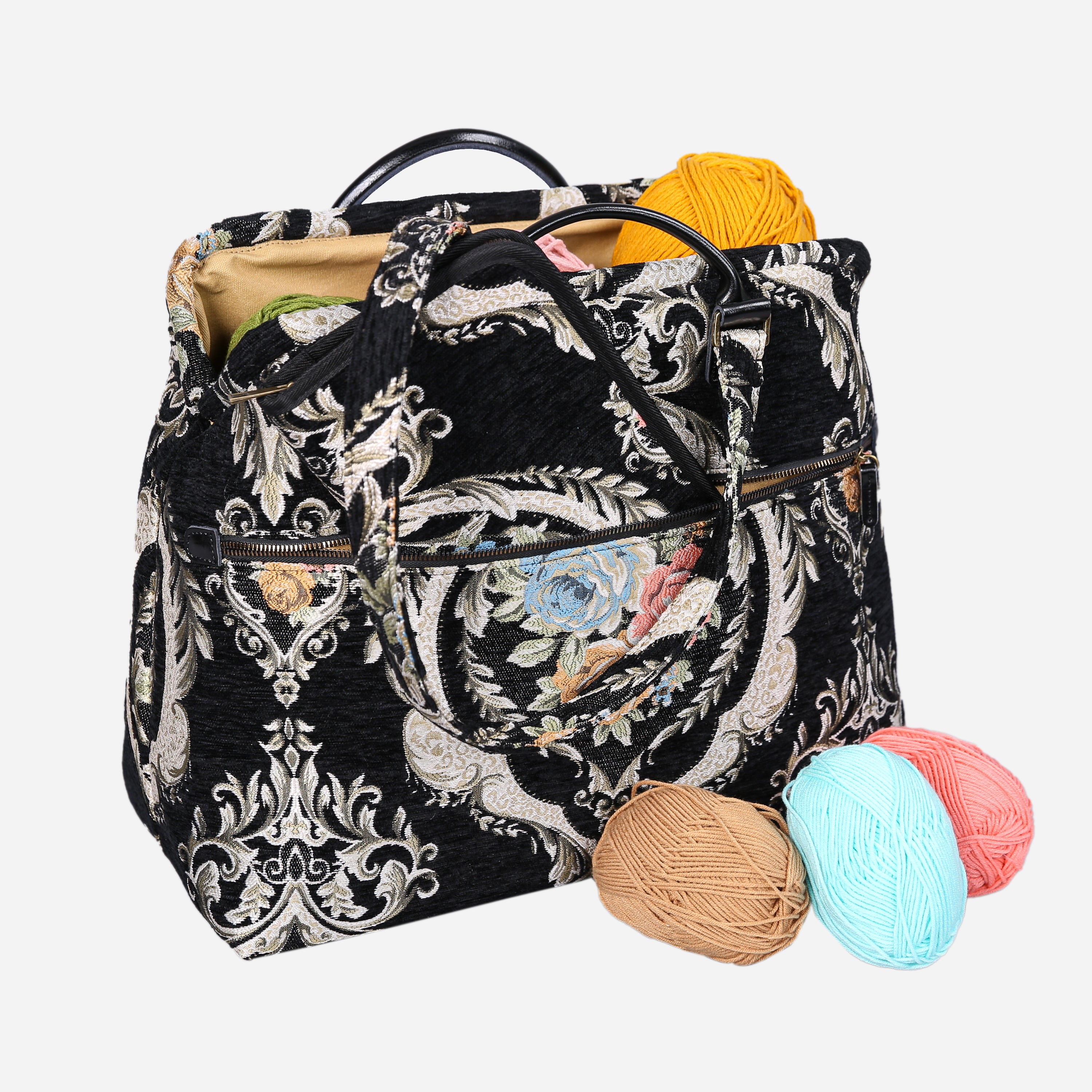 Eternal Elegance Black Knitting Project Bag MCW Handmade-2