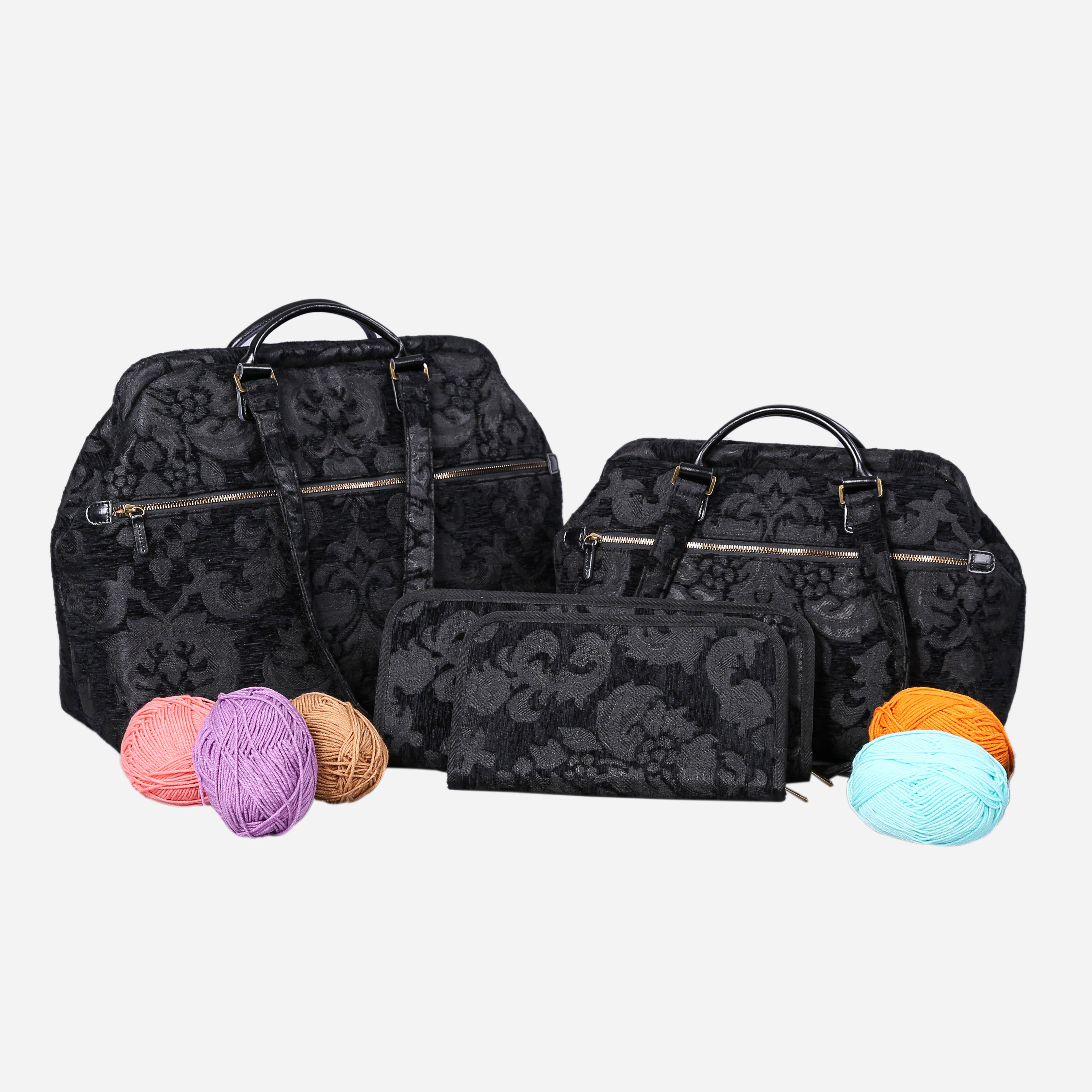 Victorian Blossom BLK/BLK Knitting Project Bag  MCW Handmade-1