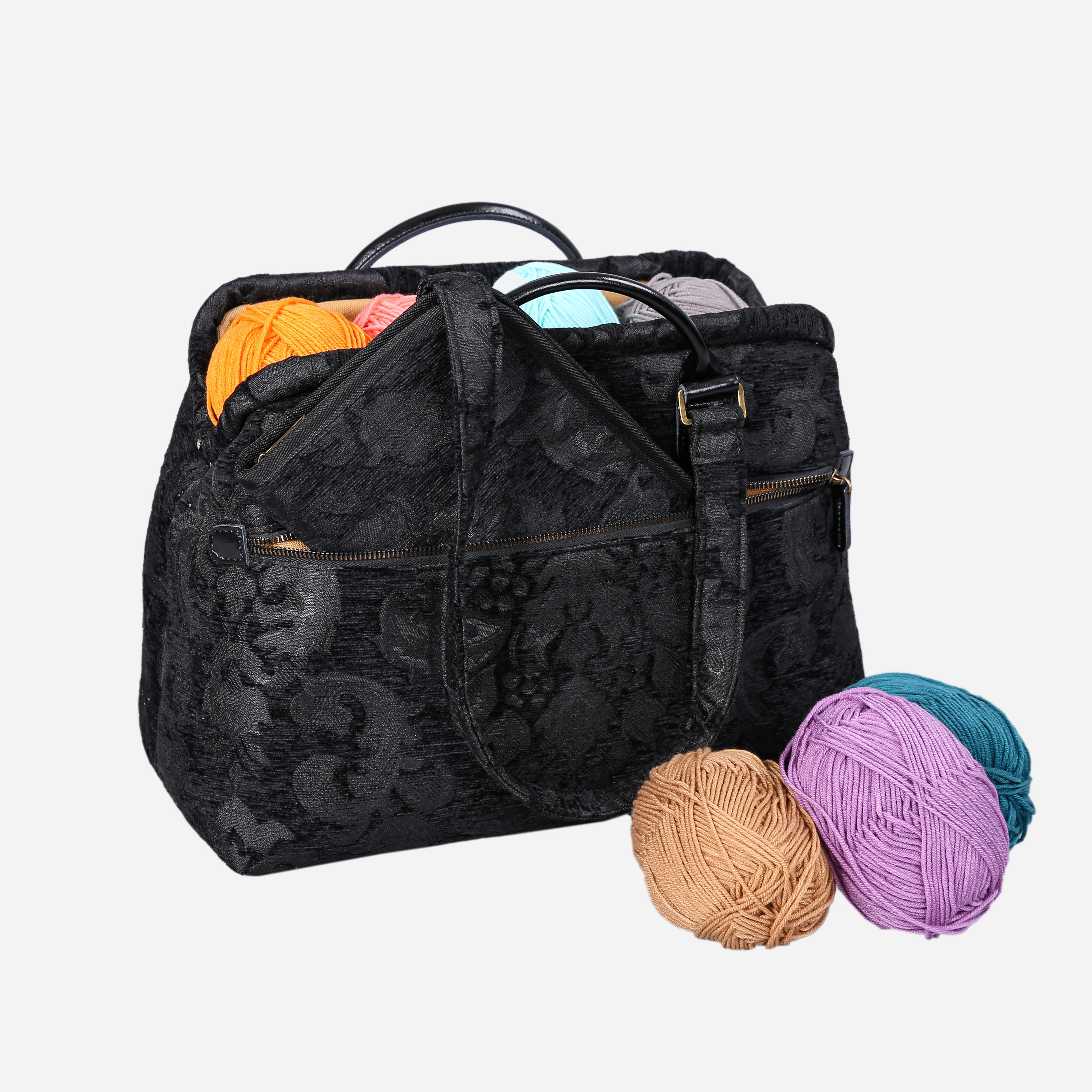 Victorian Blossom BLK/BLK Knitting Project Bag  MCW Handmade-3