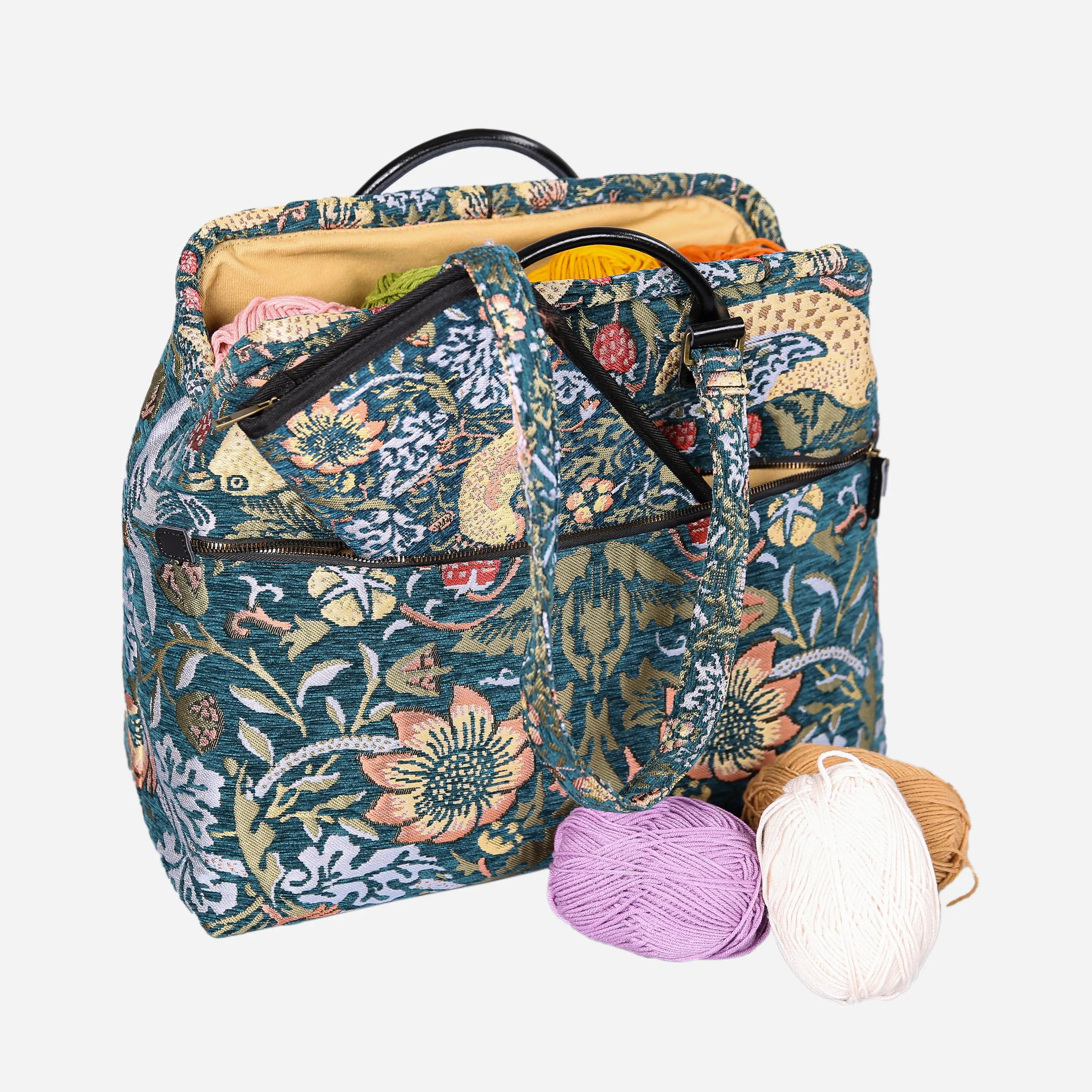 William Morris Strawberry Thief Knitting Project Bag of America-with yarn ball