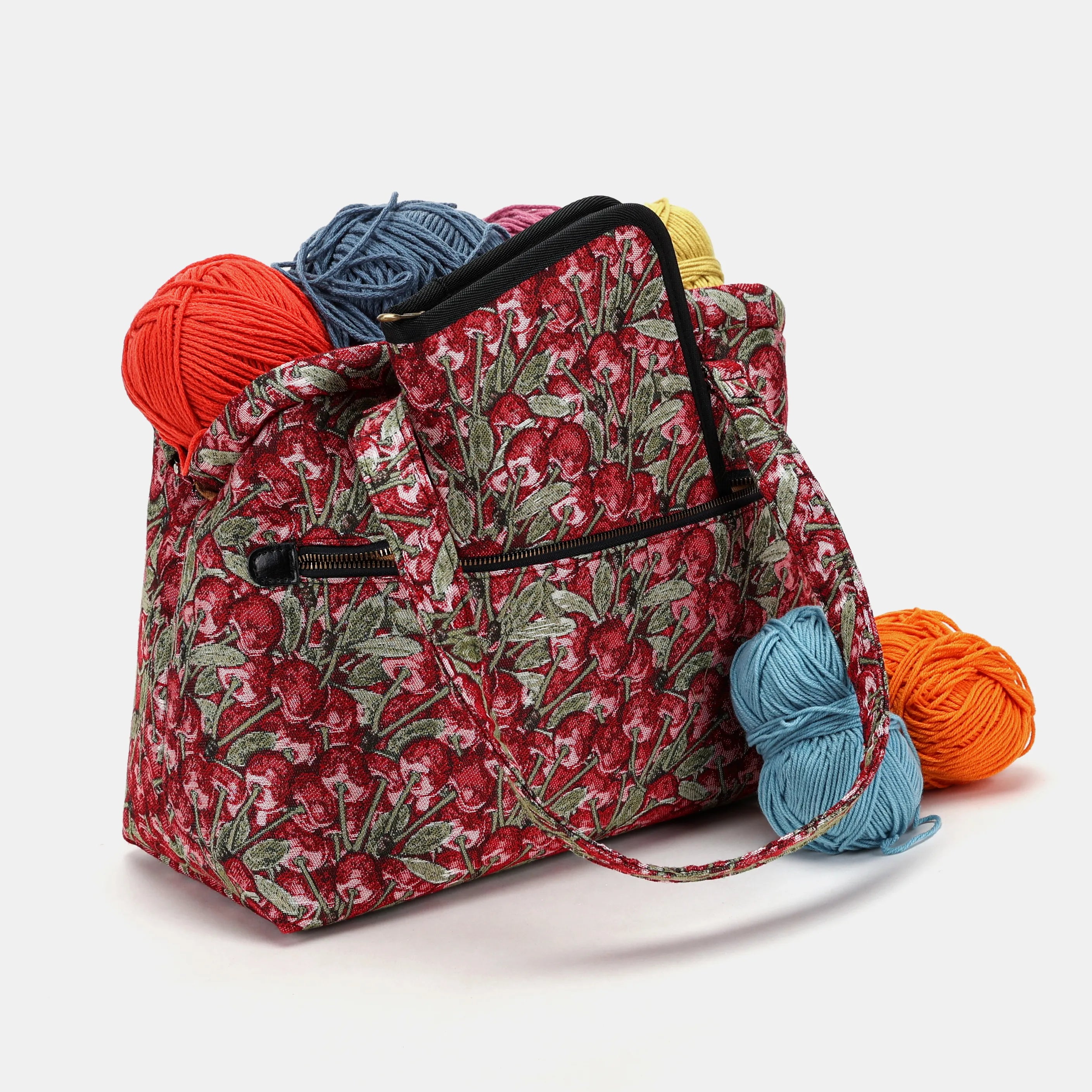 Cherry Cascade Knitting Project Bag MCW Handmade-1