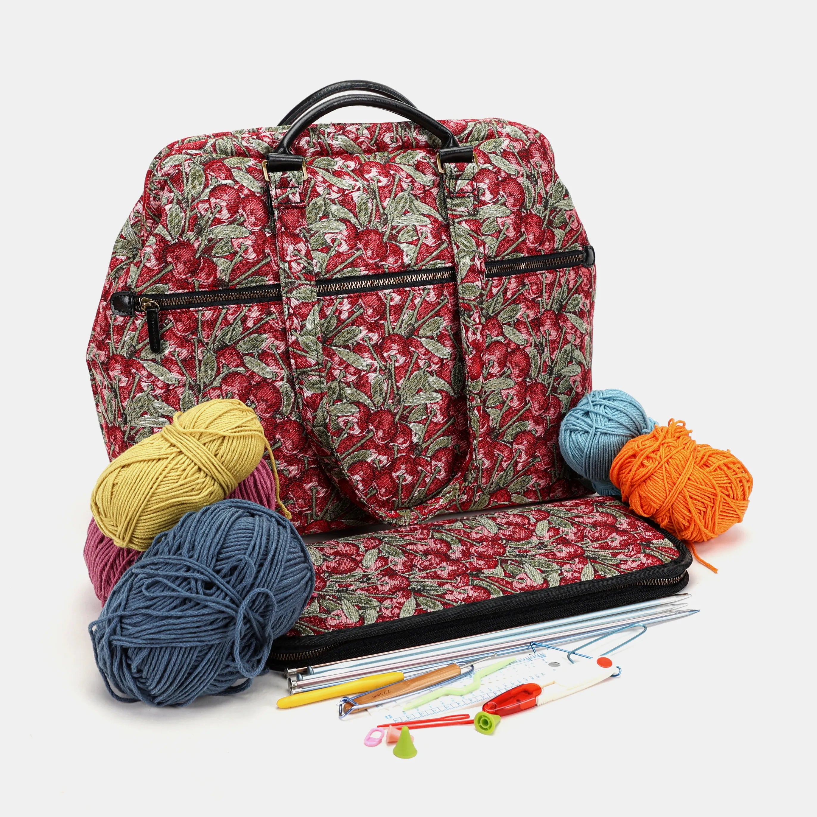 Cherry Cascade Knitting Project Bag MCW Handmade-2