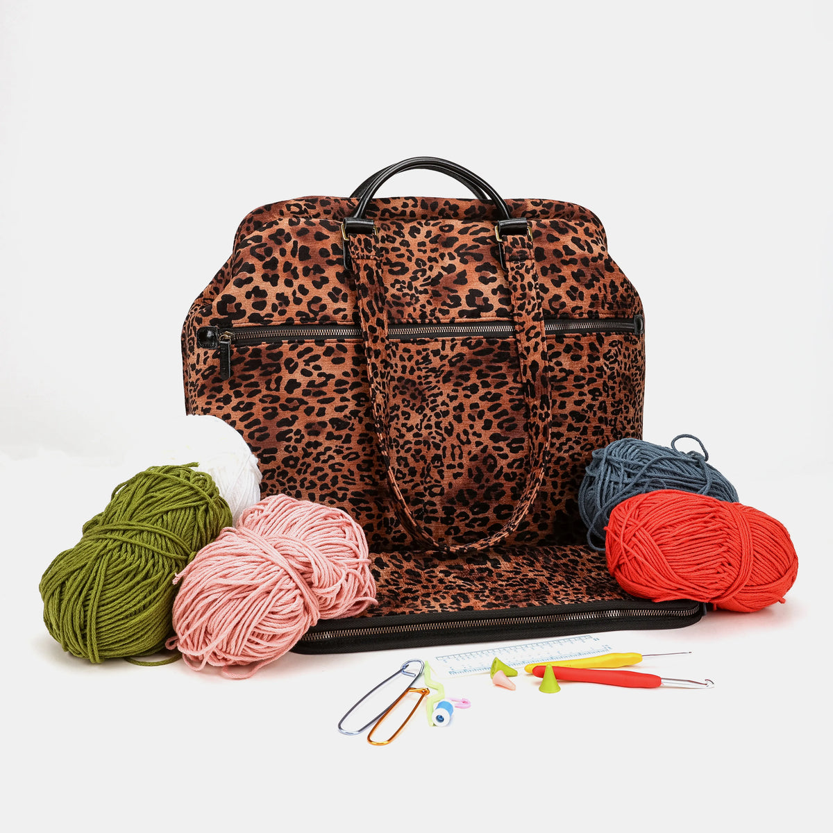 Leopard Classic Knitting Project Bag Carpetbag of America overview