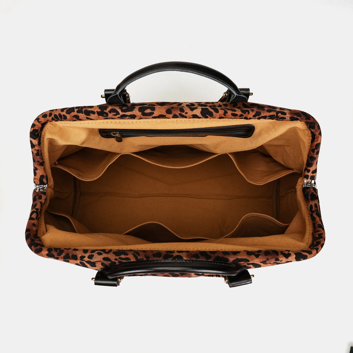 Leopard Classic Knitting Project Bag Carpetbag of America inside