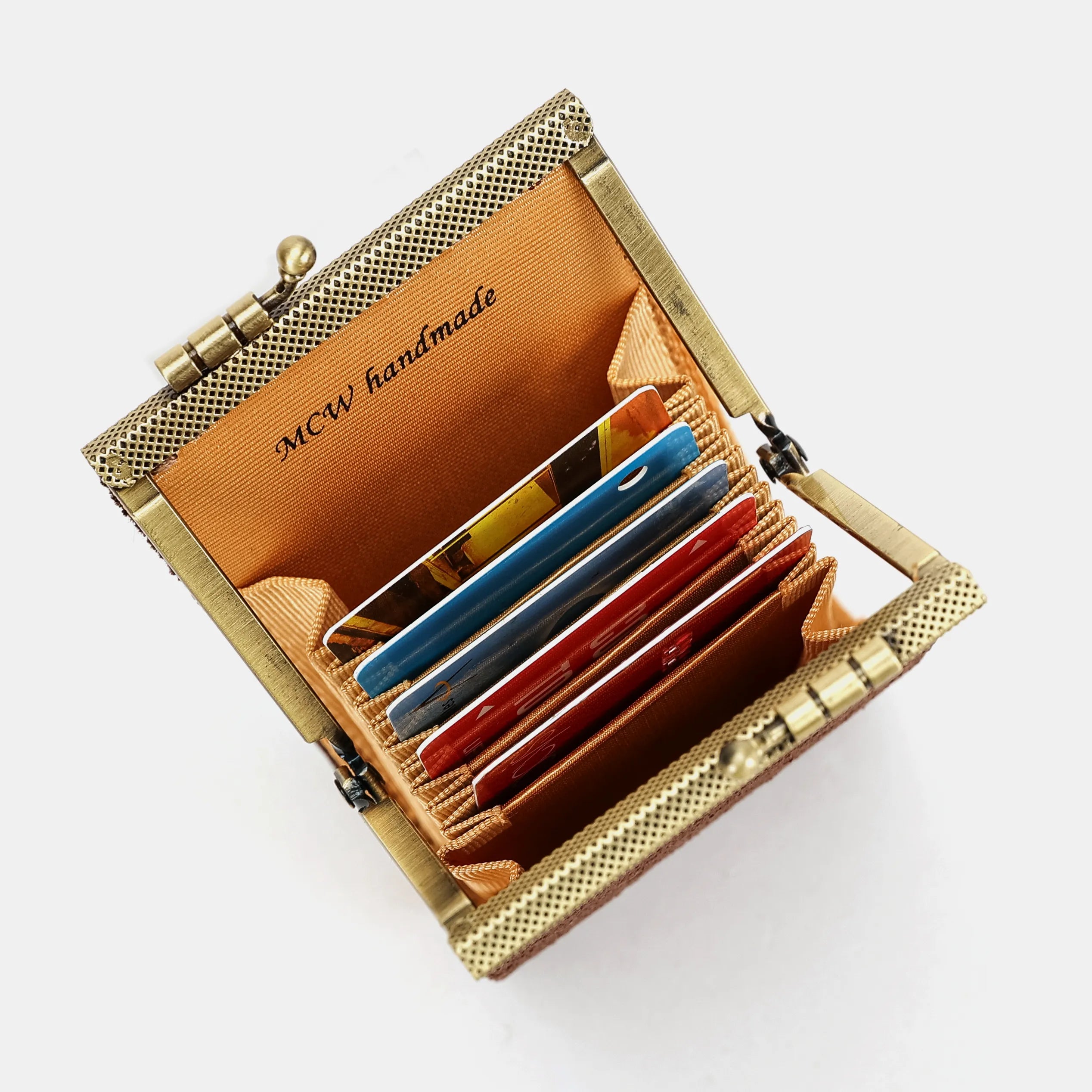 Solid Coffee Card Wallet Carpetbag of America in use