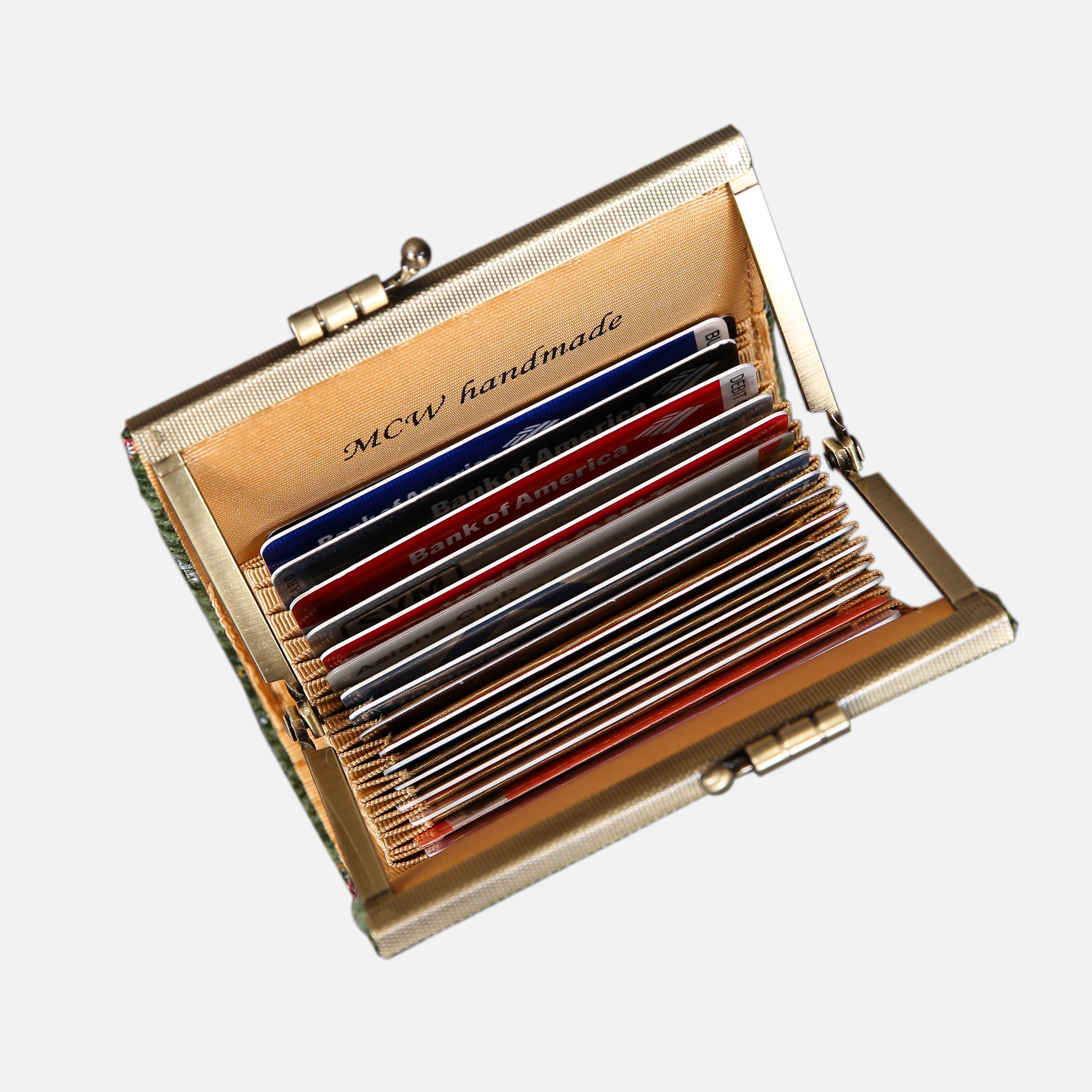 Climbing Rose Green Card Wallet MCW Handmade-4