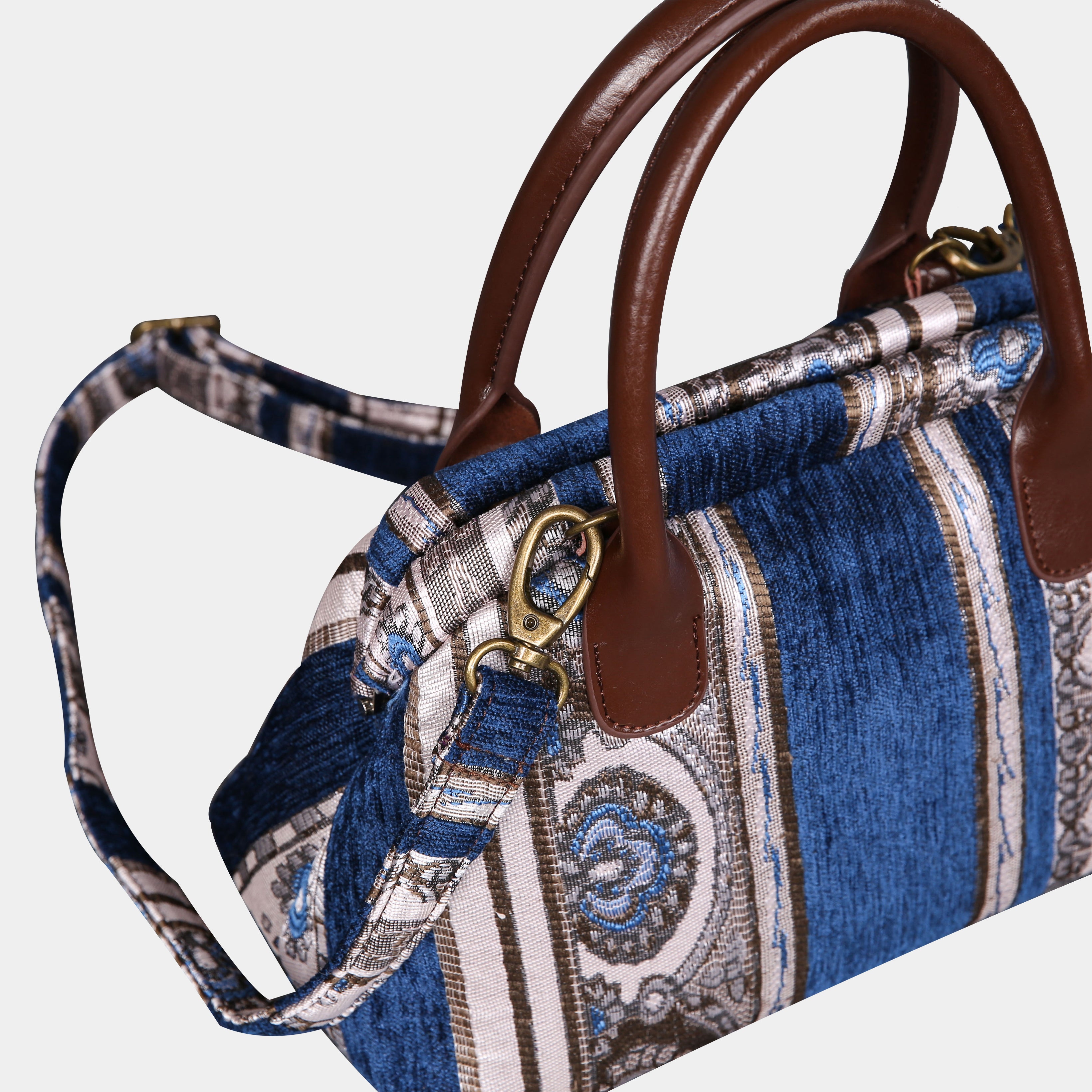 Ethnic Strips Navy Carpet Satchel carpet bag MCW Handmade-3