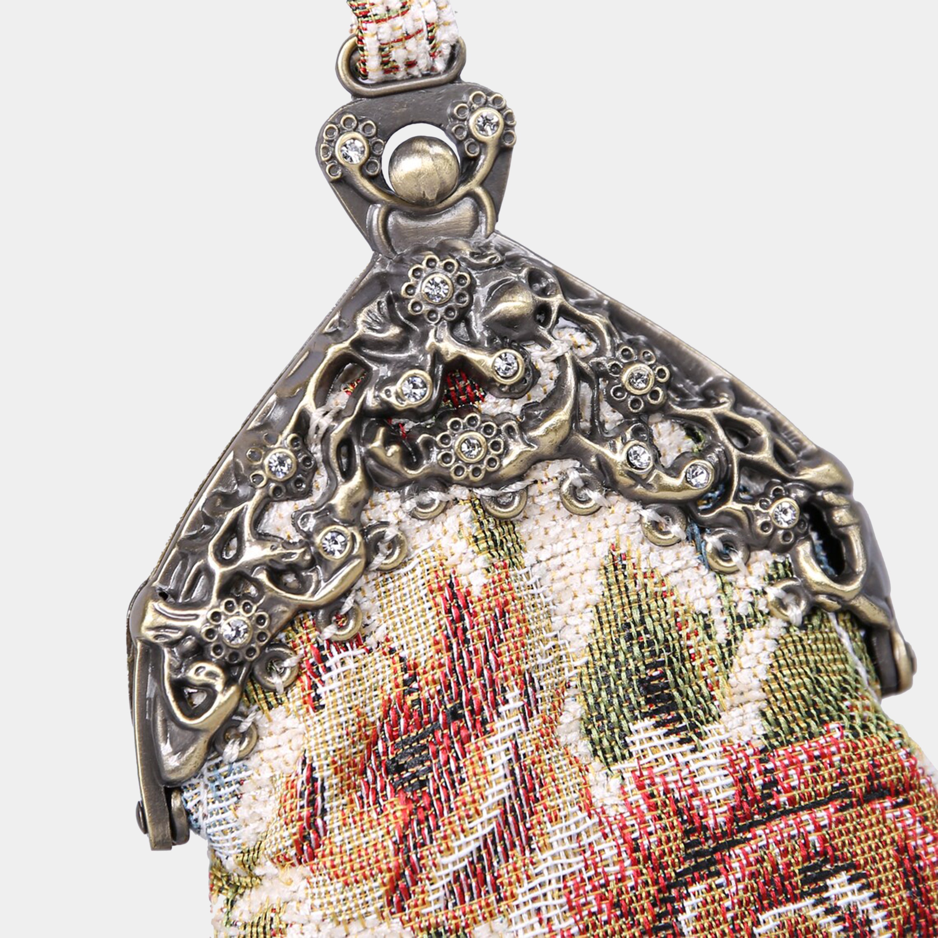 Floral Cream Chatelaine Purse Wristlet Bag carpet bag MCW Handmade-3