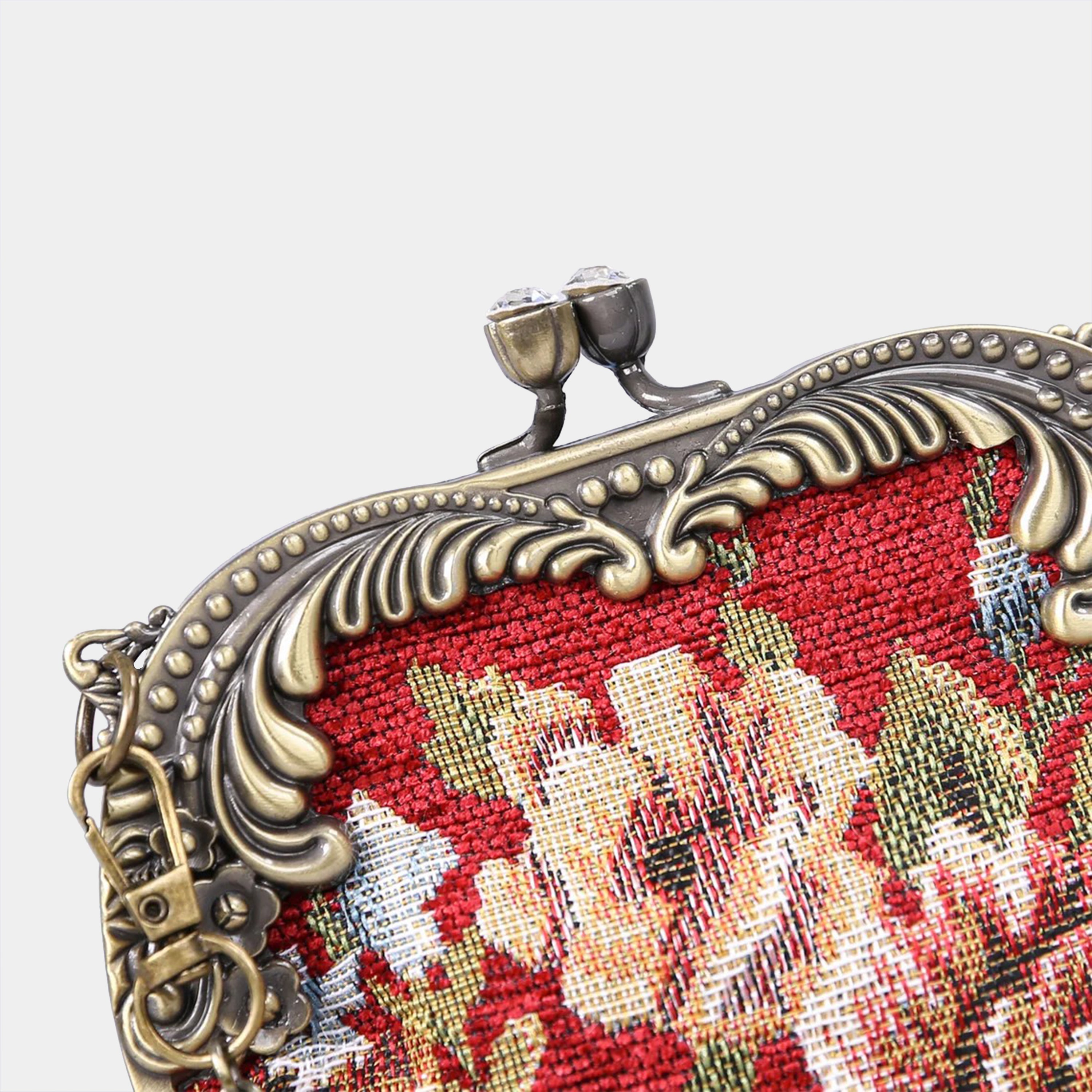 Floral Red Chatelaine Purse Medium carpet bag MCW Handmade-4