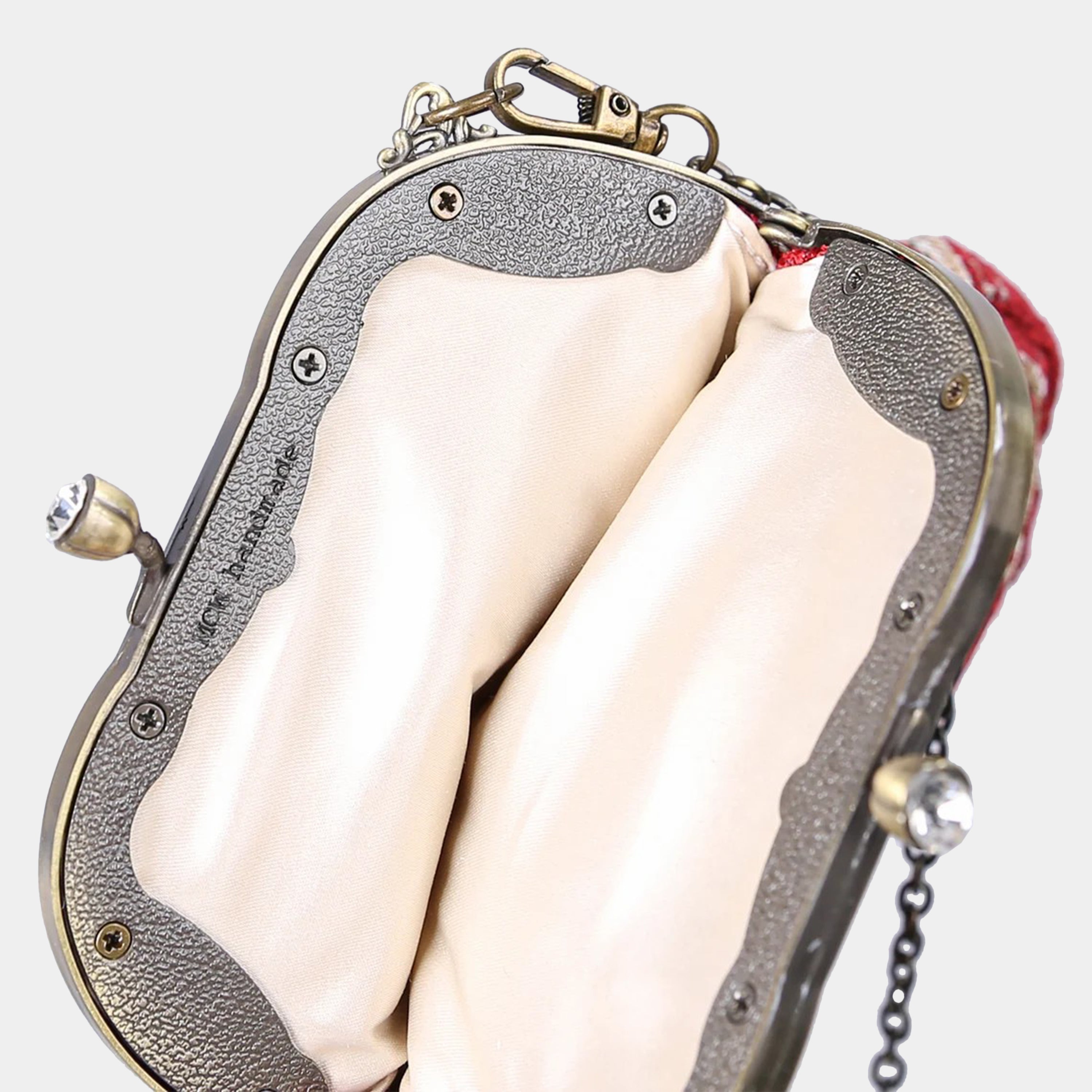 Floral Red Chatelaine Purse Medium carpet bag MCW Handmade-5