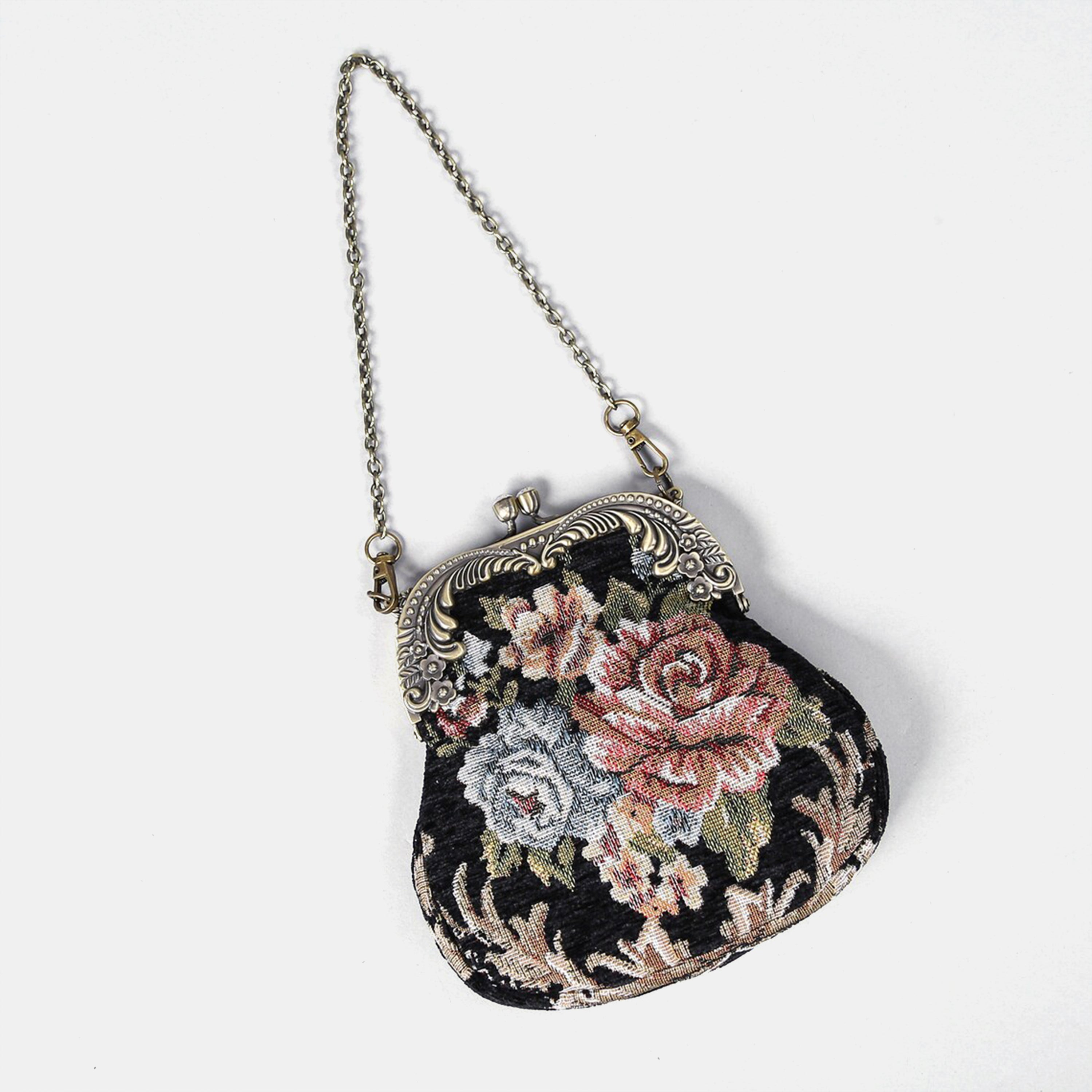Floral Black Chatelaine Purse Medium carpet bag MCW Handmade-1