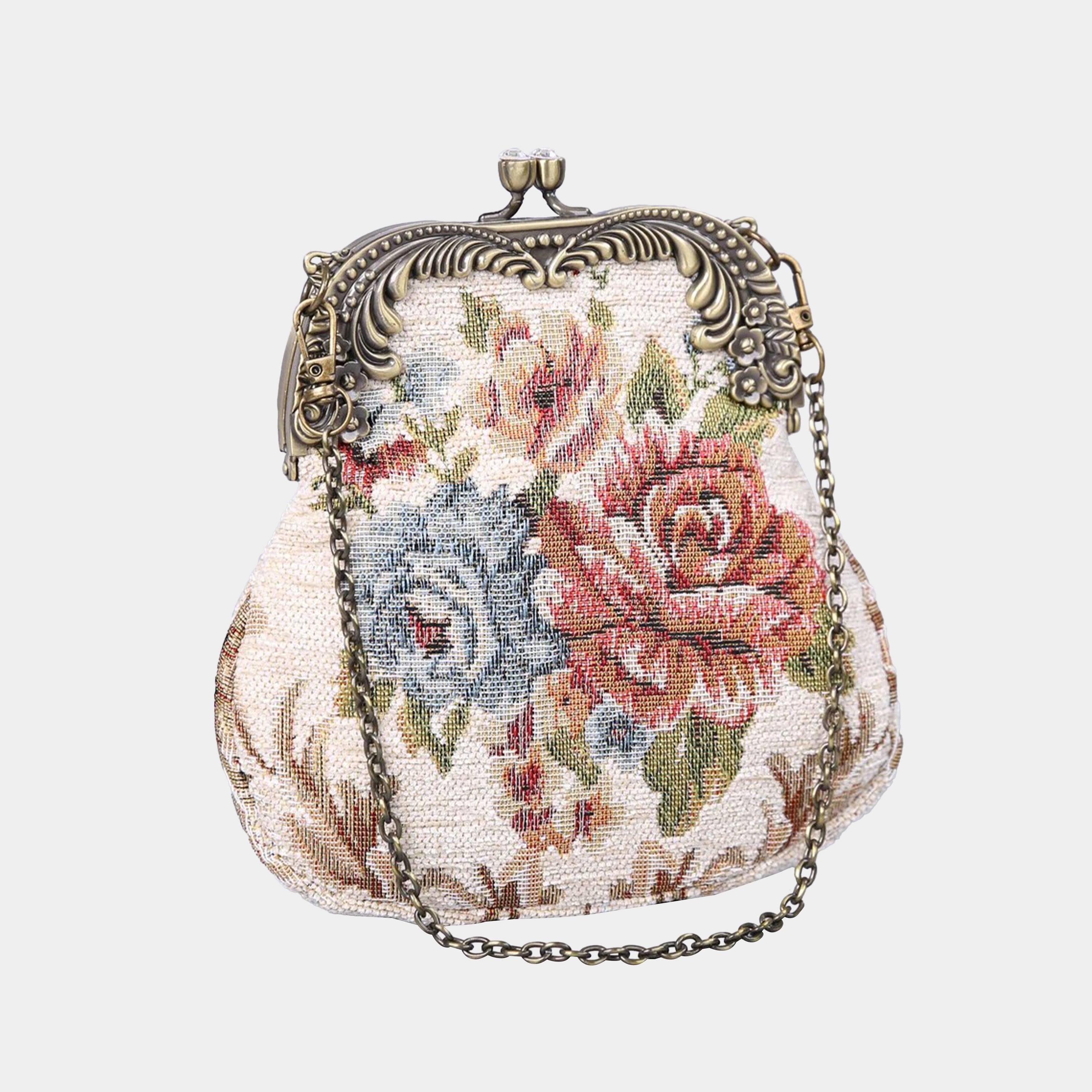 Floral Cream Chatelaine Purse Medium carpet bag MCW Handmade