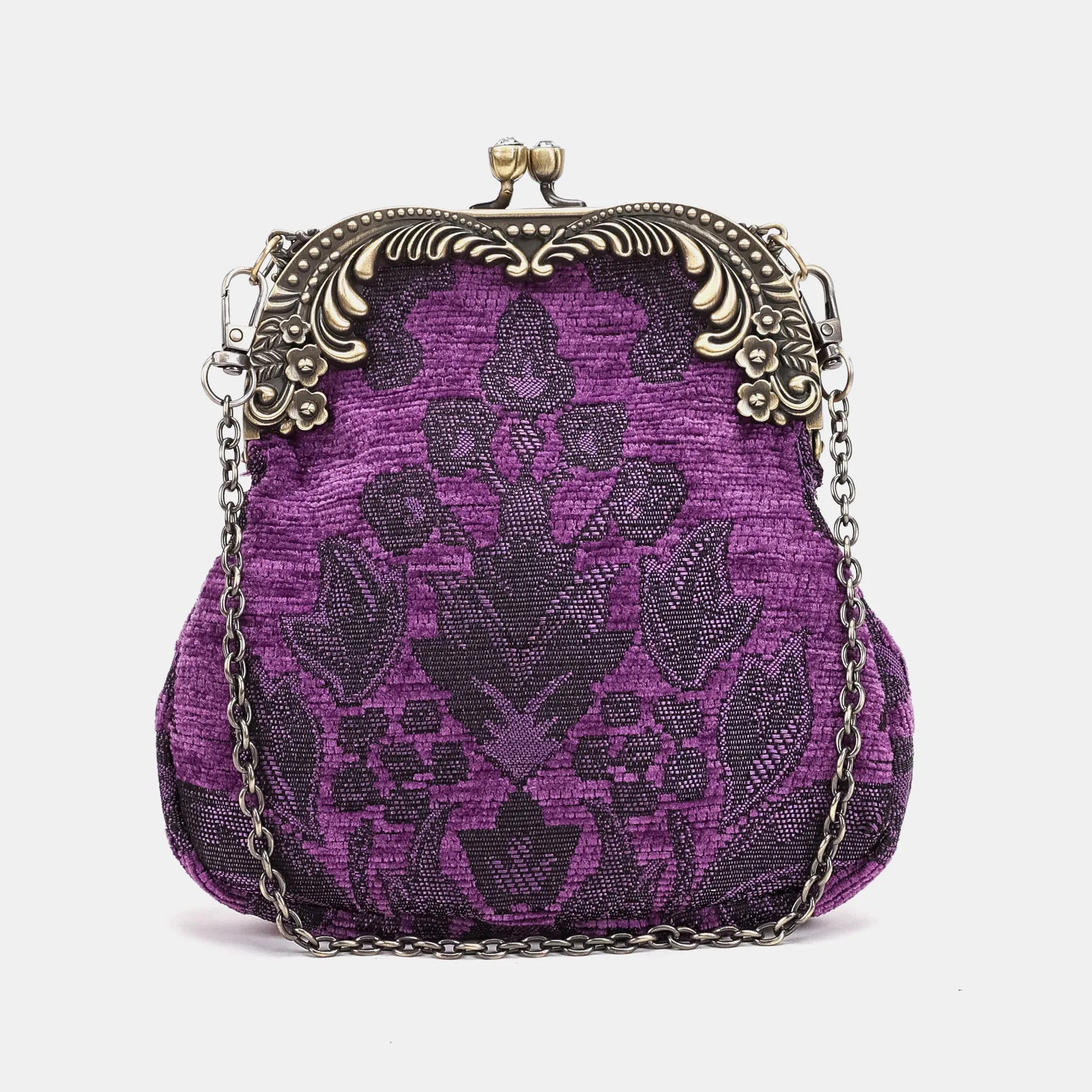 Victorian Blossom Purple Chatelaine Purse Medium Carpetbag of America-main