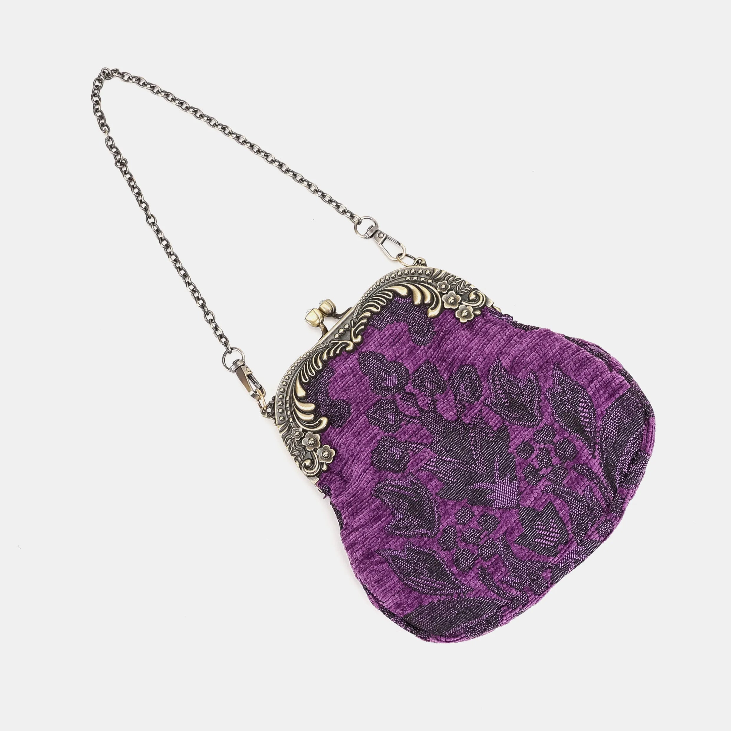 Victorian Blossom Purple Chatelaine Purse Medium Carpetbag of America-lay flat