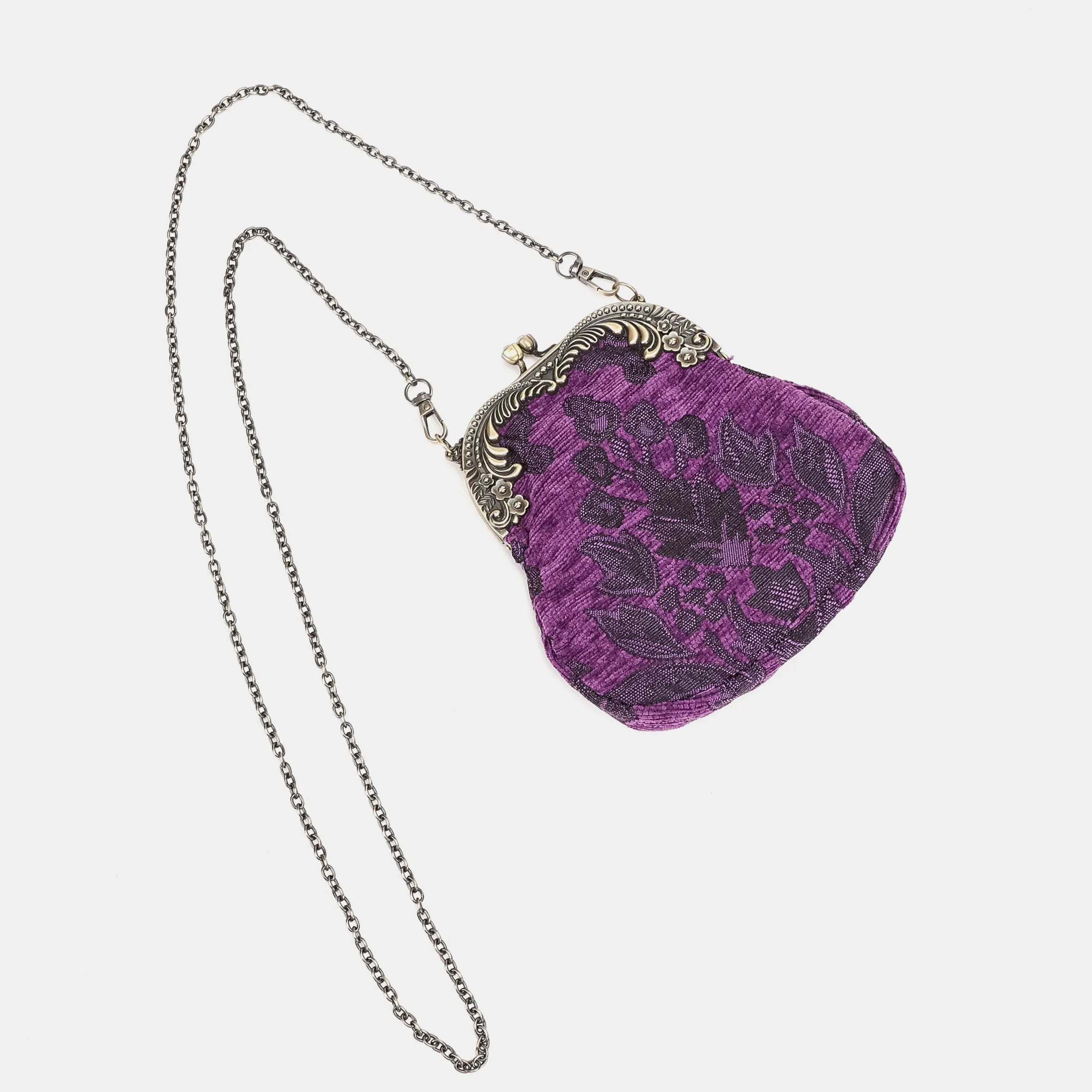 Victorian Blossom Purple Chatelaine Purse Medium Carpetbag of America-with chain