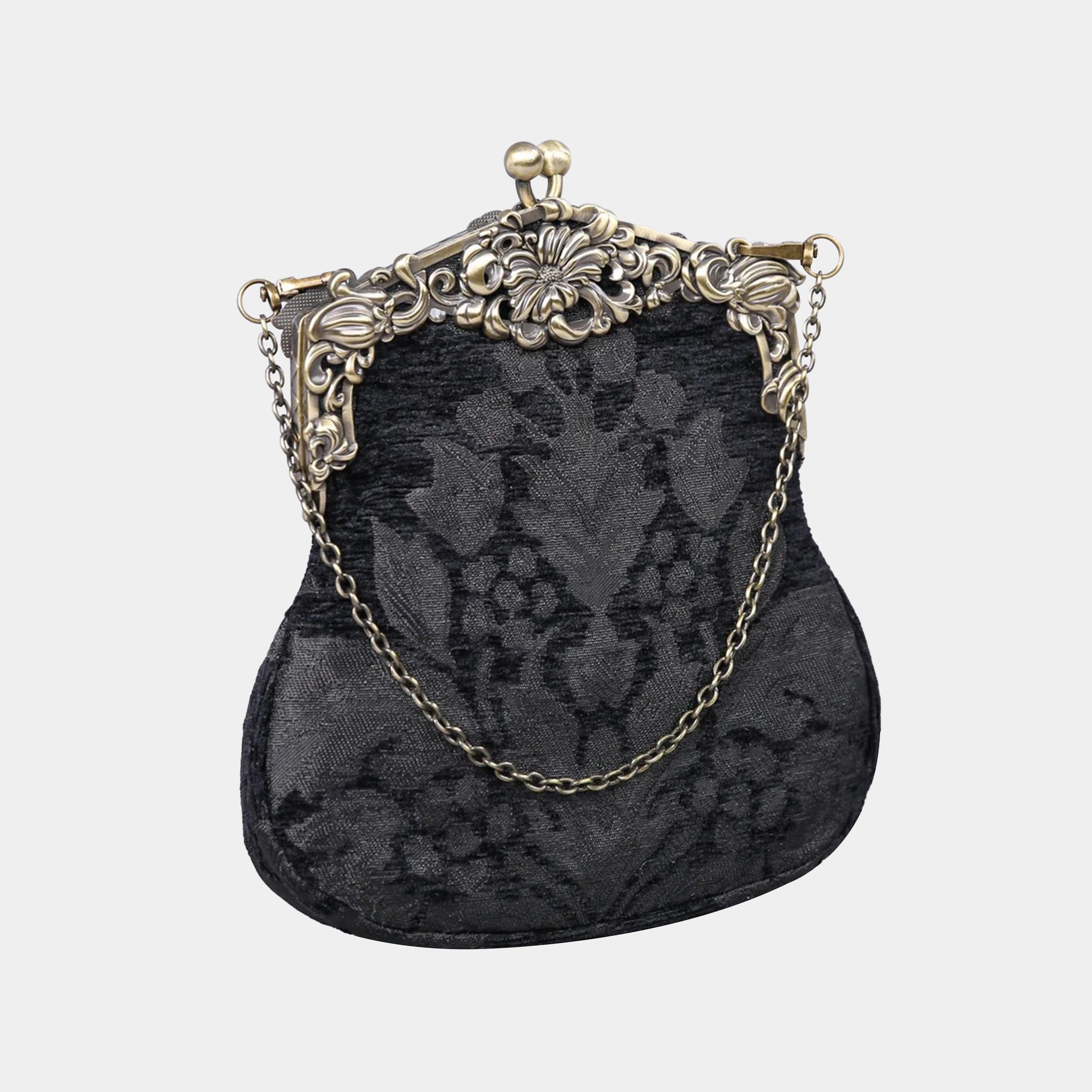 Victorian Blossom blk Chatelaine Purse Large carpet bag MCW Handmade