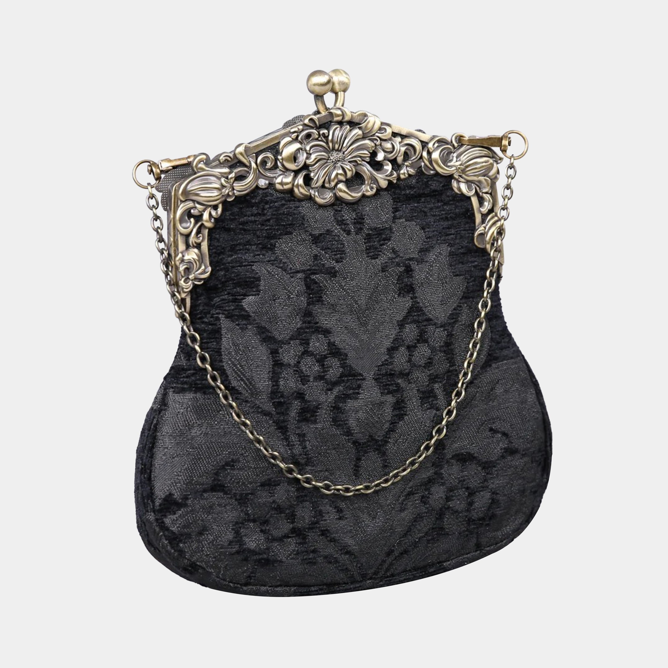 Victorian Blossom blk Chatelaine Purse Large carpet bag MCW Handmade main