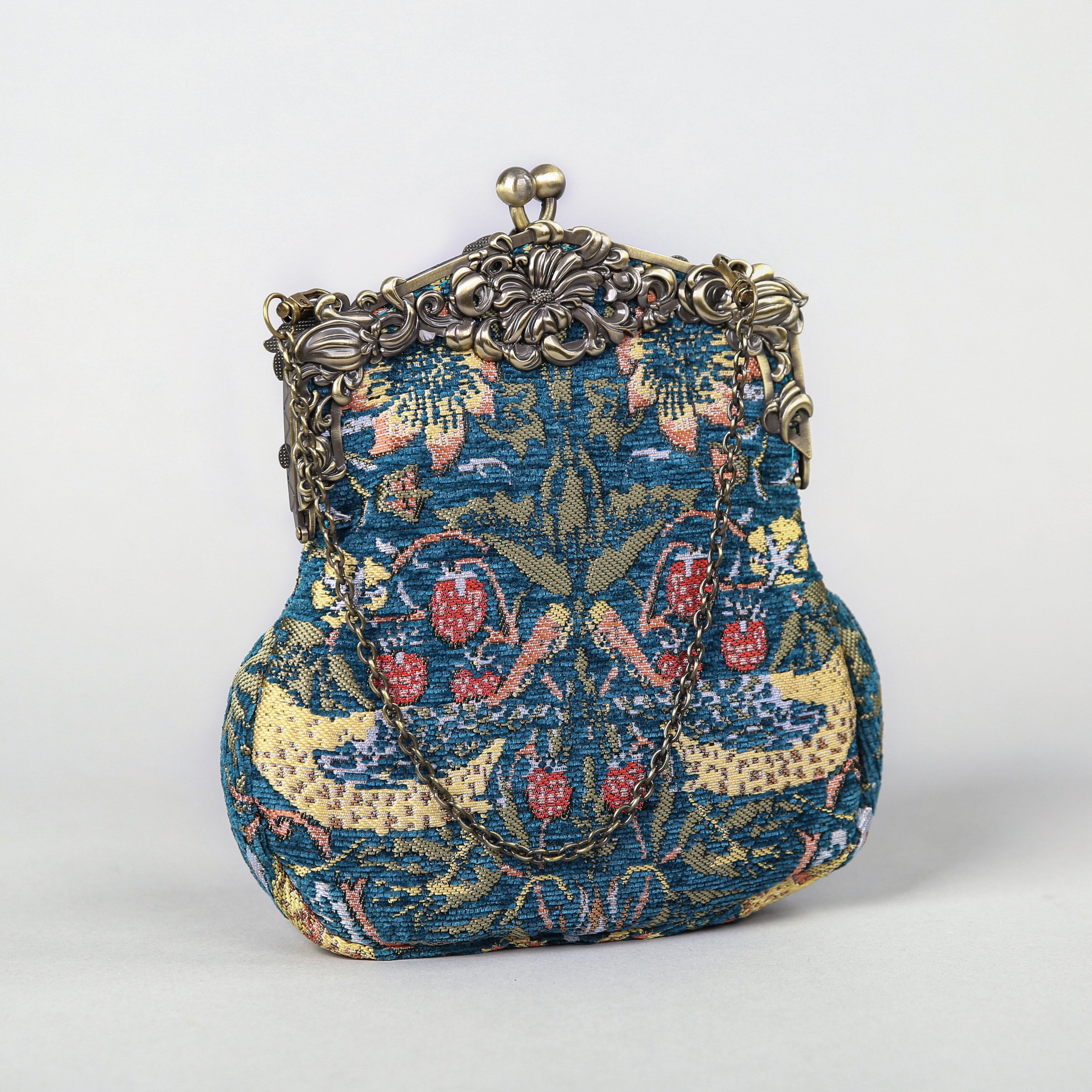 William Morris Strawberry Thief Chatelaine Purse Large carpet bag MCW Handmade