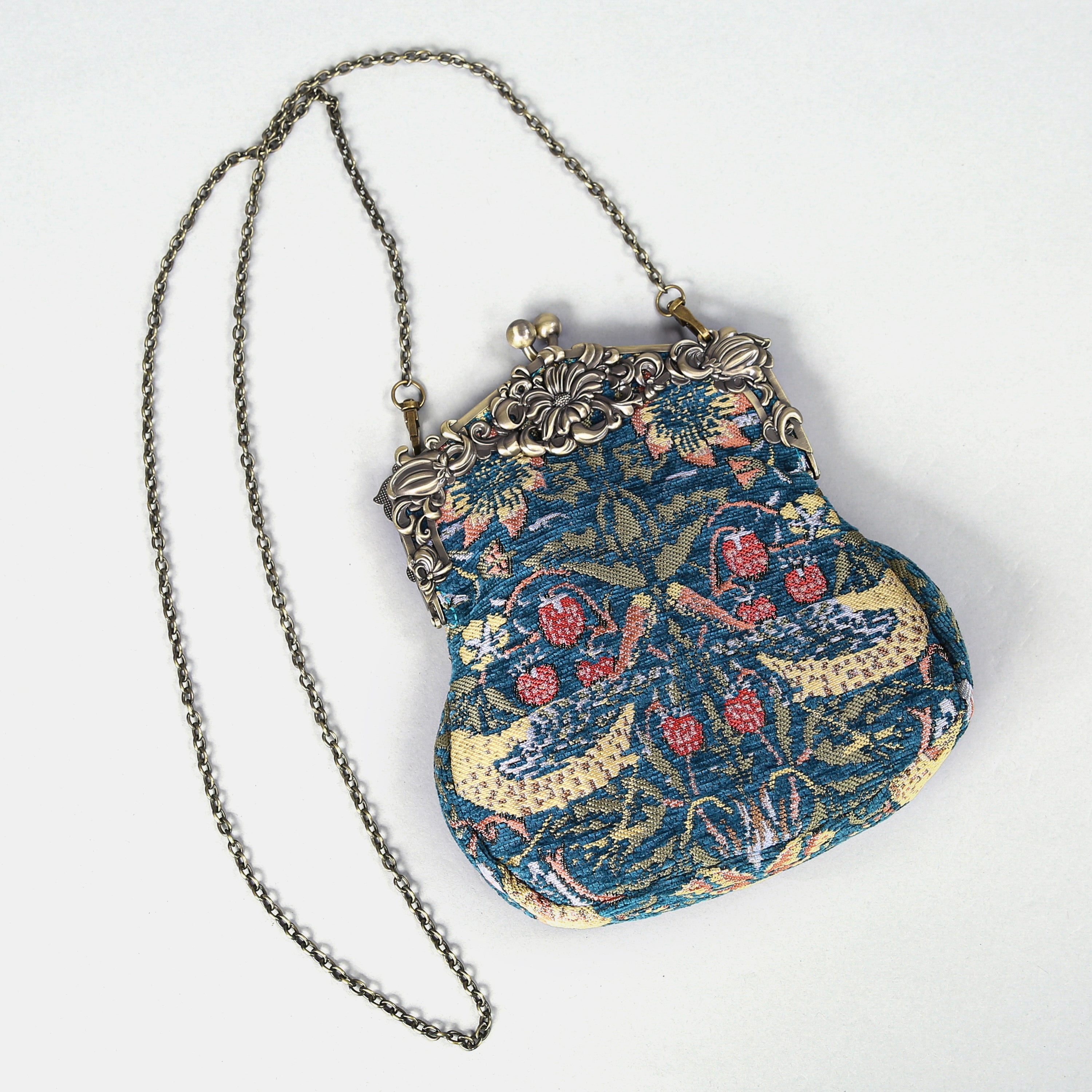 William Morris Strawberry Thief Chatelaine Purse Large carpet bag MCW Handmade-2