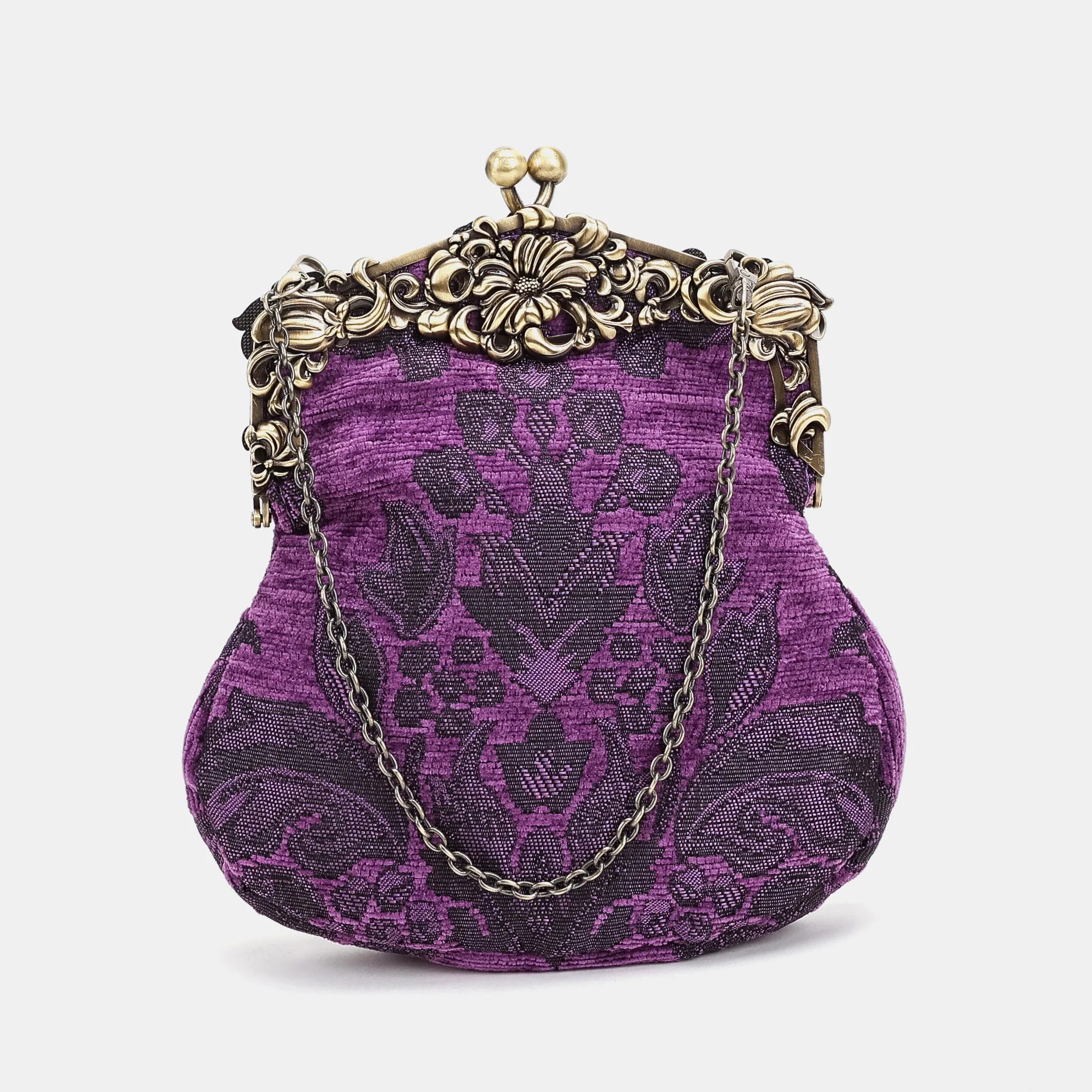 Victorian Blossom Purple Chatelaine Purse Large Carpetbag of America-main