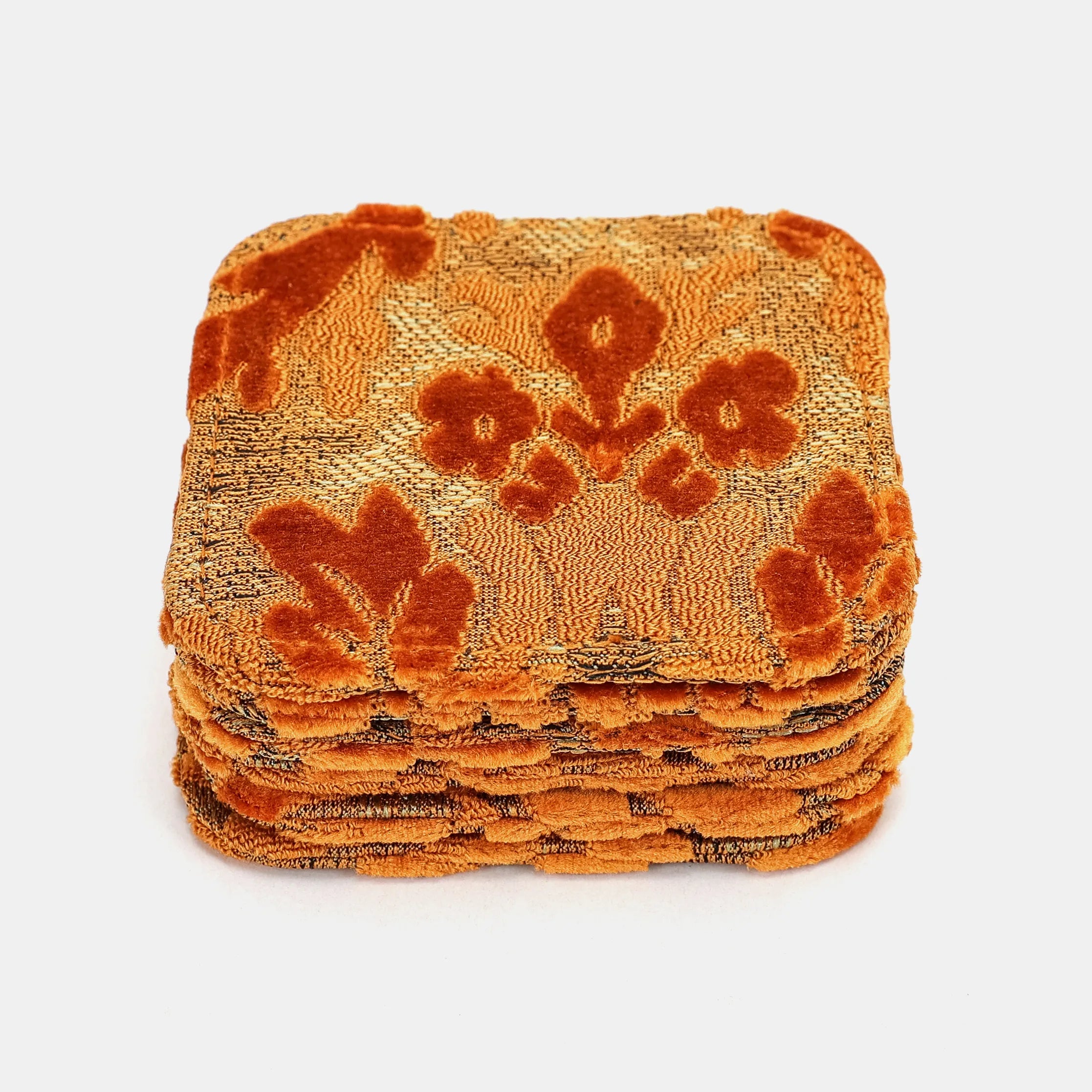 Burnout Velvet Orange Square Coaster Set with holder of America coasters only