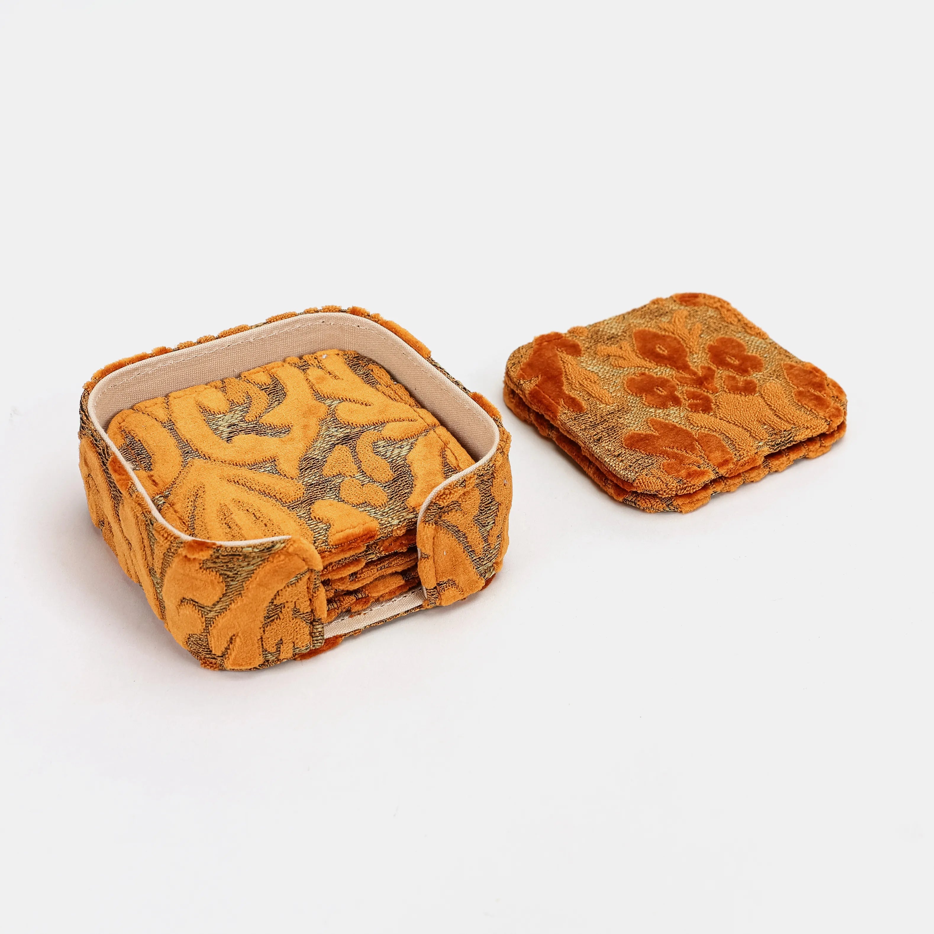 Burnout Velvet Orange Square Coaster Set with holder of America details