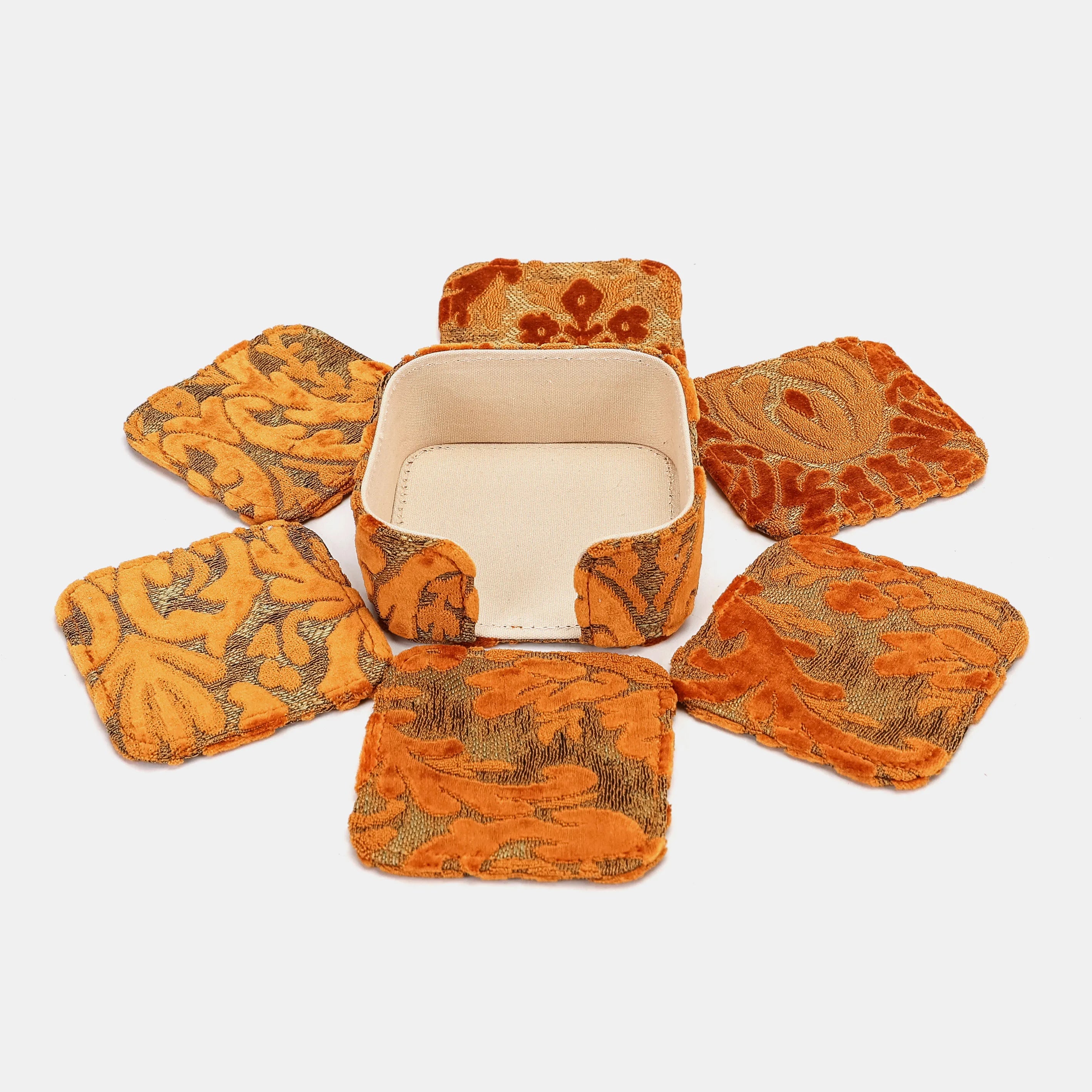 Burnout Velvet Orange Square Coaster Set with holder of America 6 pcs and holder
