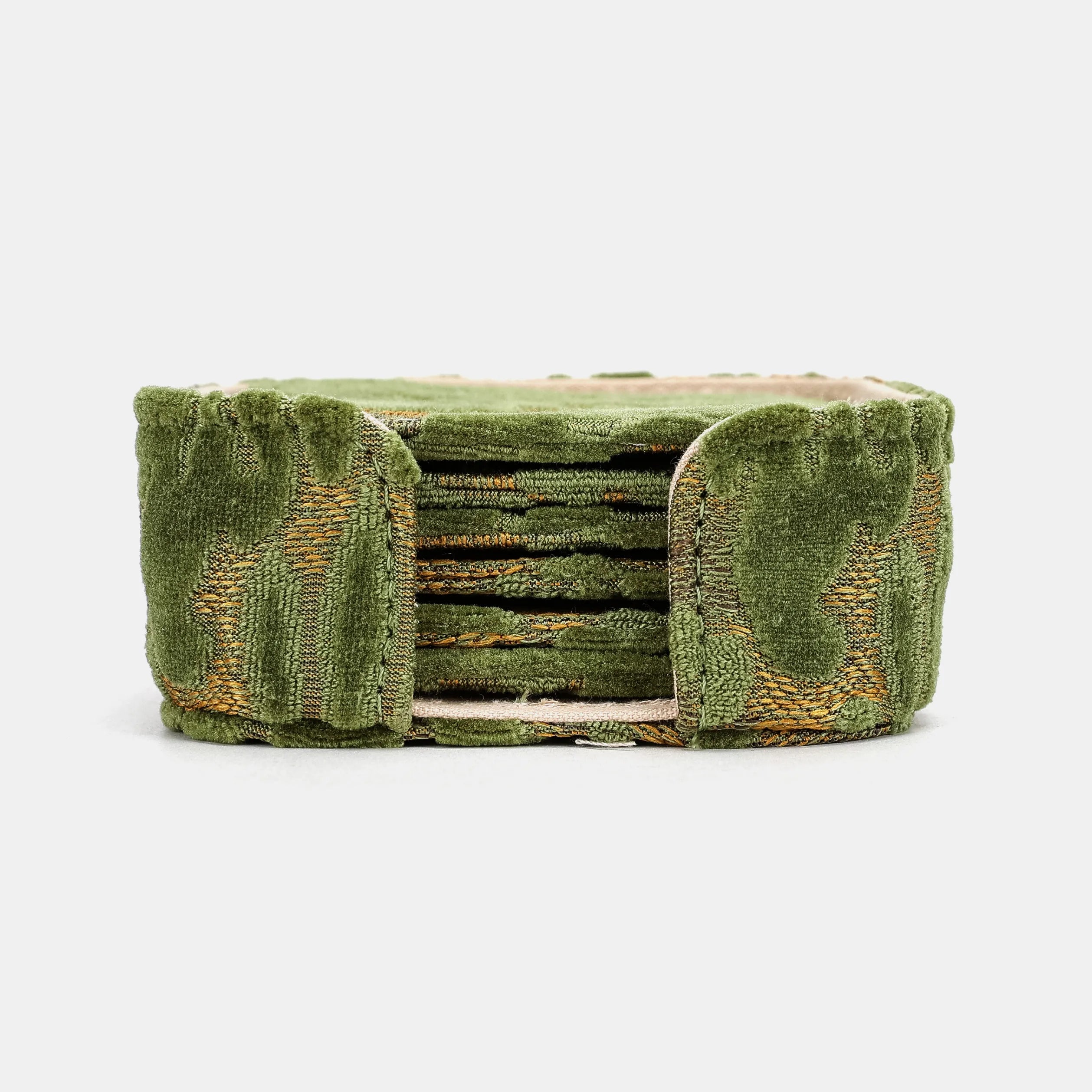 Burnout Velvet Fern Green Square Coaster Set with holder of America set main