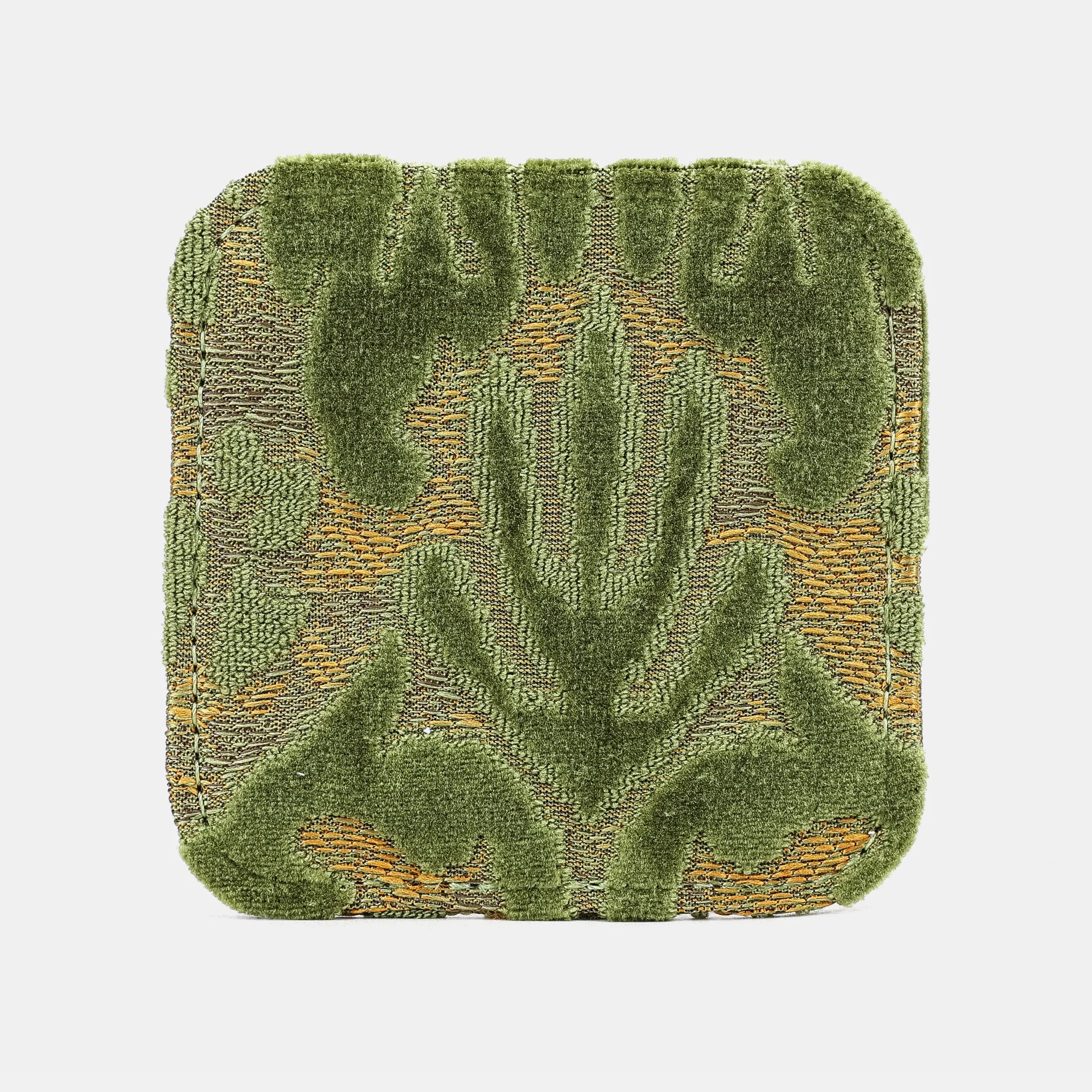 Burnout Velvet Fern Green Square Coaster Set with holder of America face