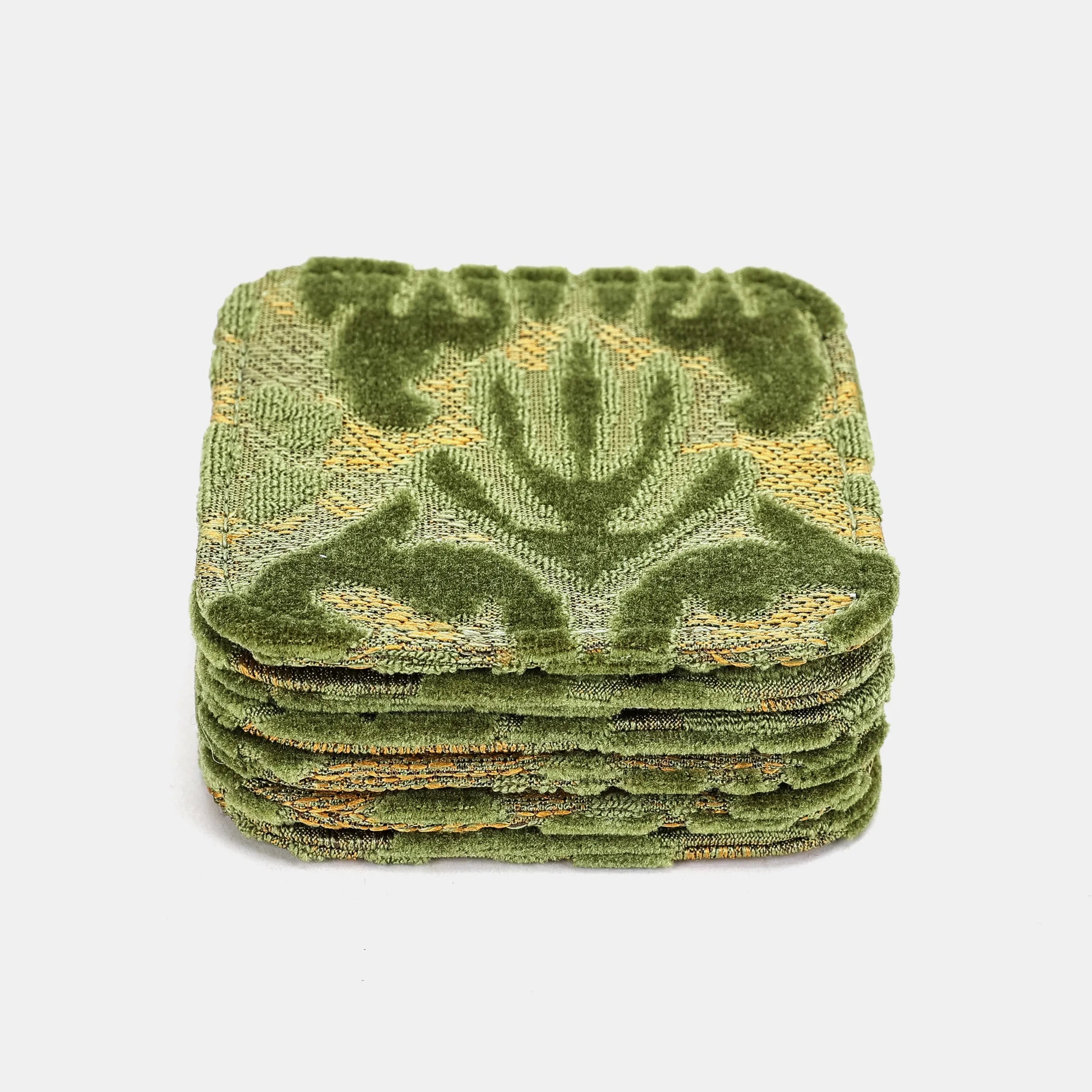 Burnout Velvet Fern Green Square Coaster Set with holder of America coasters only