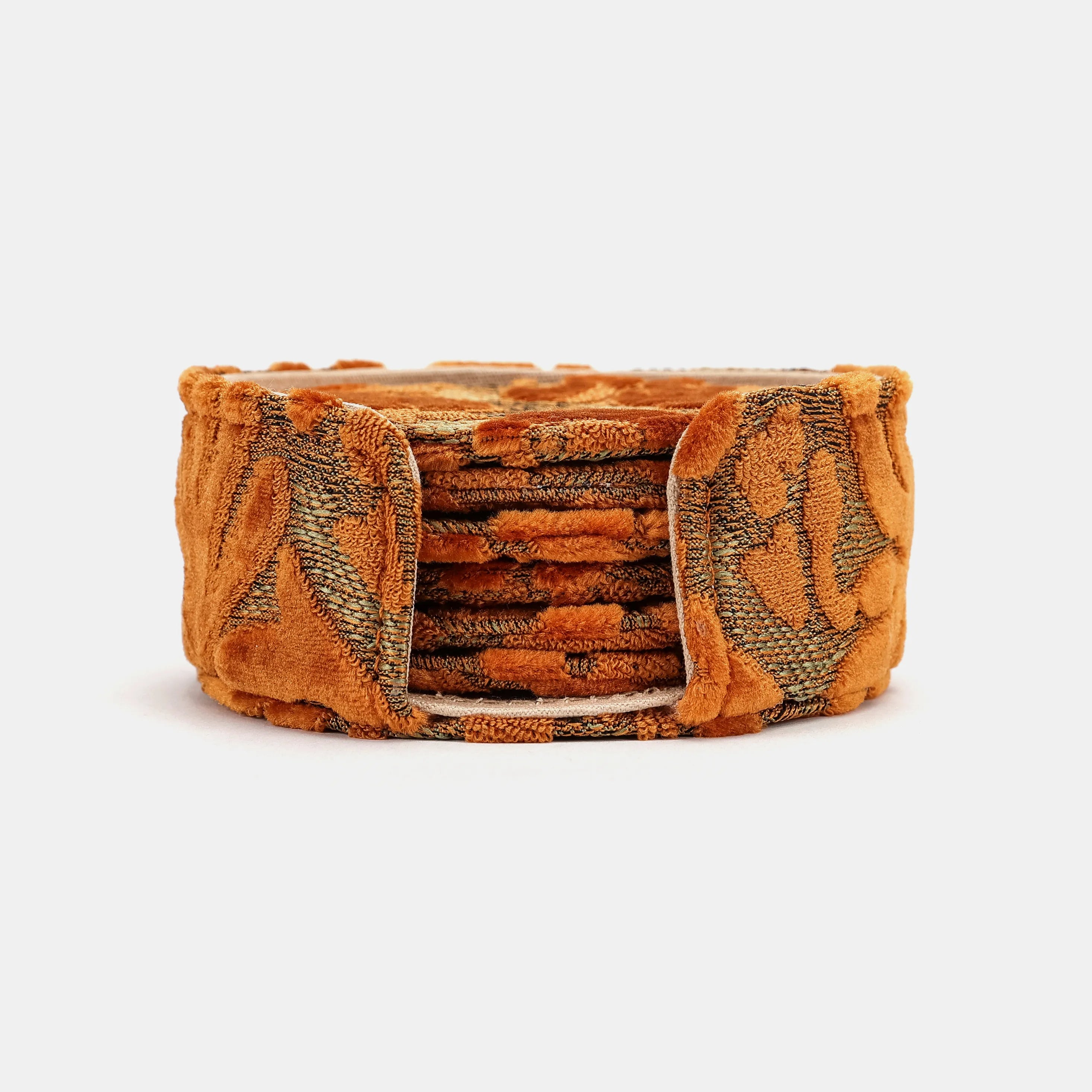 Burnout Velvet Orange Round Coaster Set with Holder of America-main