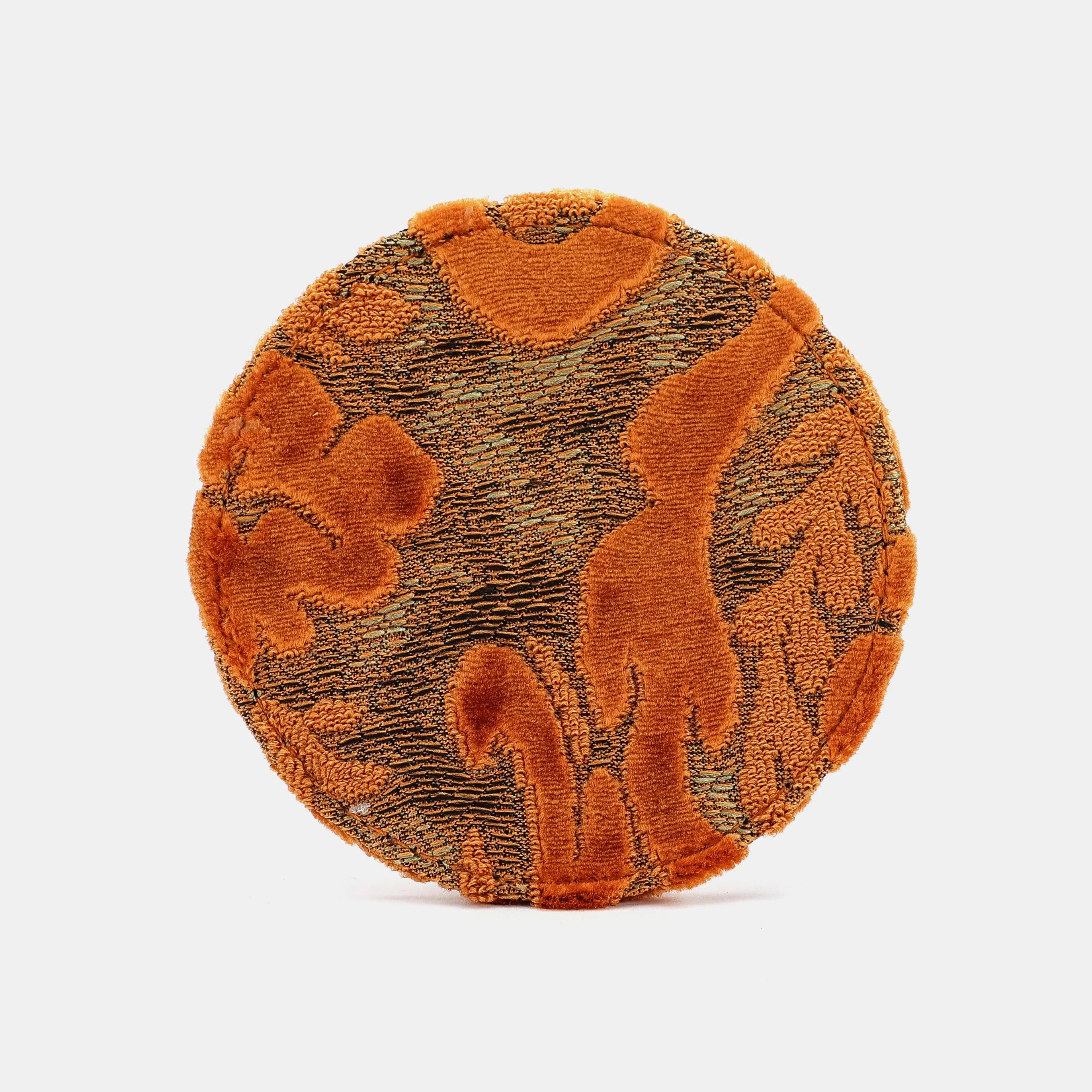Burnout Velvet Orange Round Coaster Set with Holder of America-face