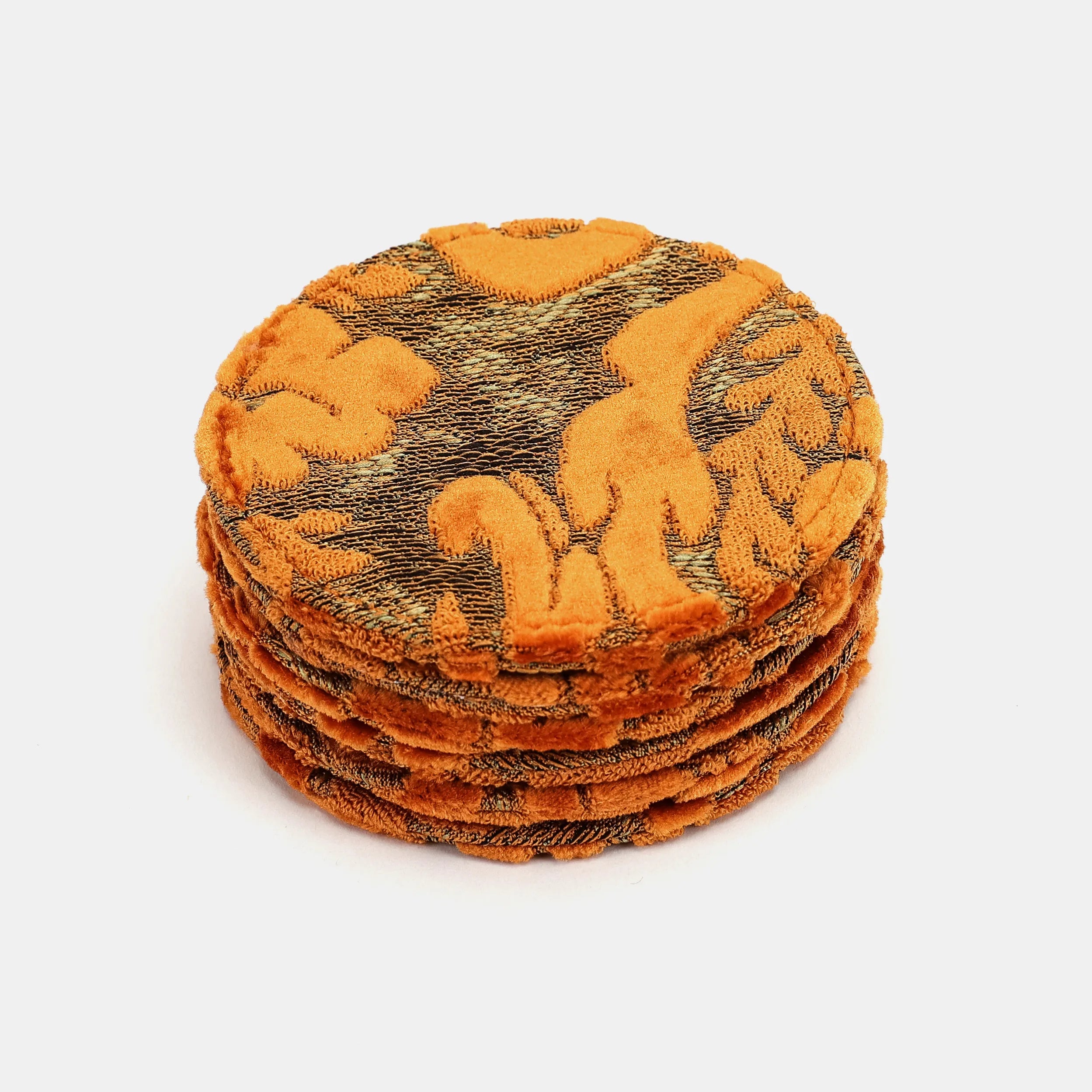 Burnout Velvet Orange Round Coaster Set with Holder of America-coasters