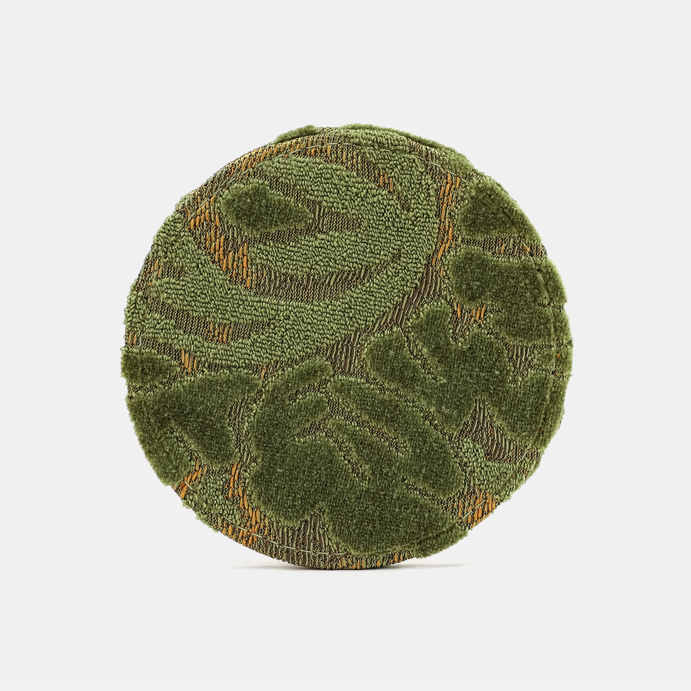 Burnout Velvet Fern Green Round Coaster Set with Holder of America-face