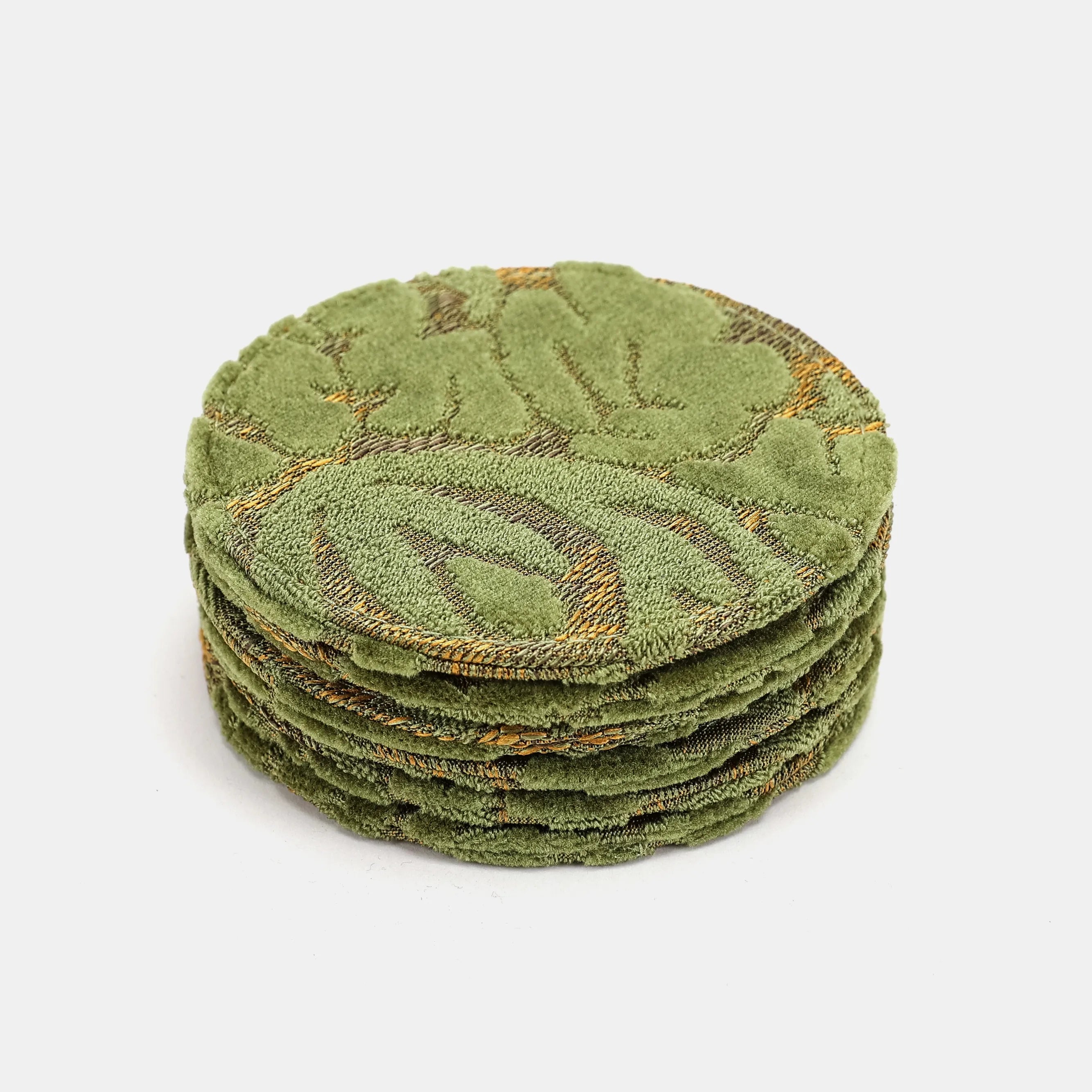 Burnout Velvet Fern Green Round Coaster Set with Holder of America-coasters