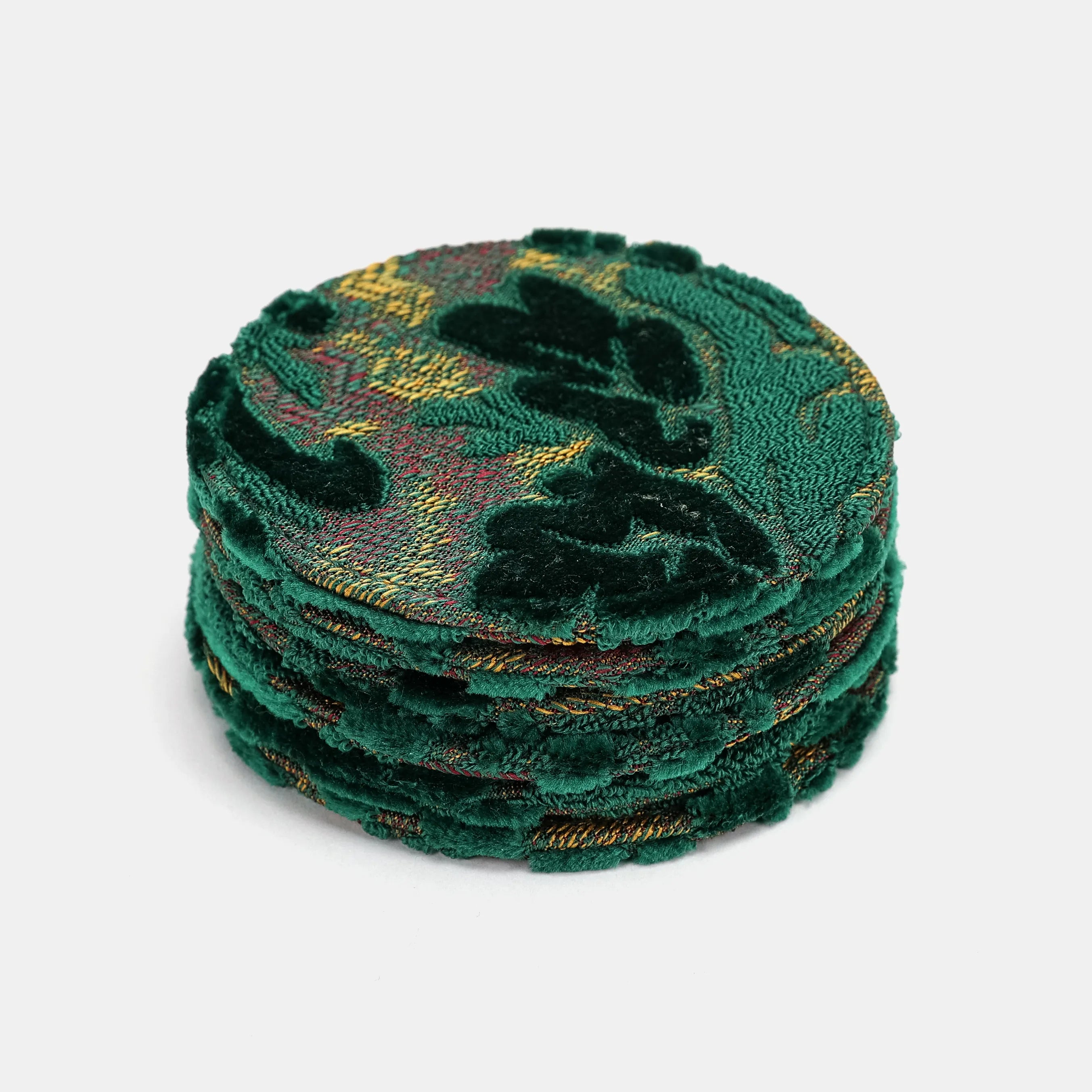 urnout Velvet Jade Green Round Coaster Set with Holder of America-coasters