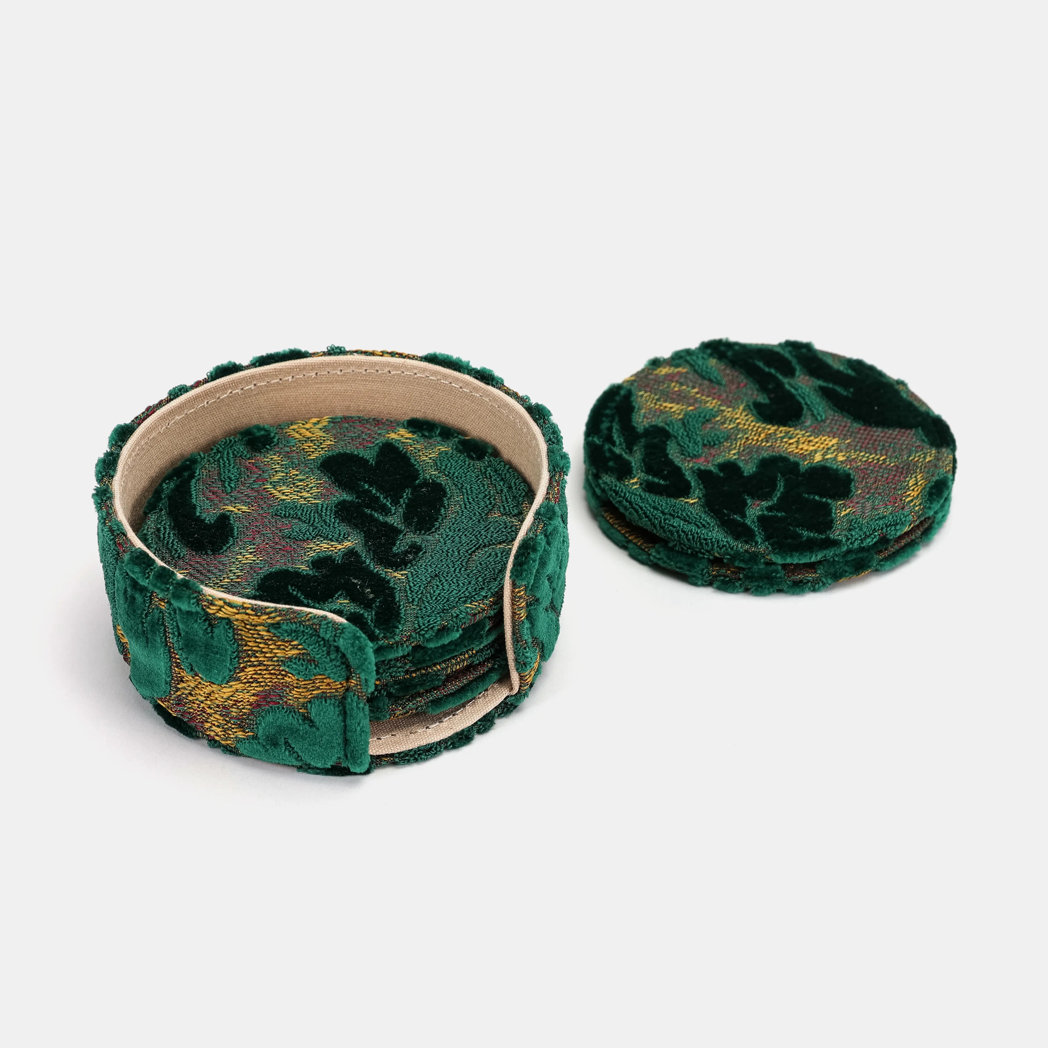 urnout Velvet Jade Green Round Coaster Set with Holder of America-details