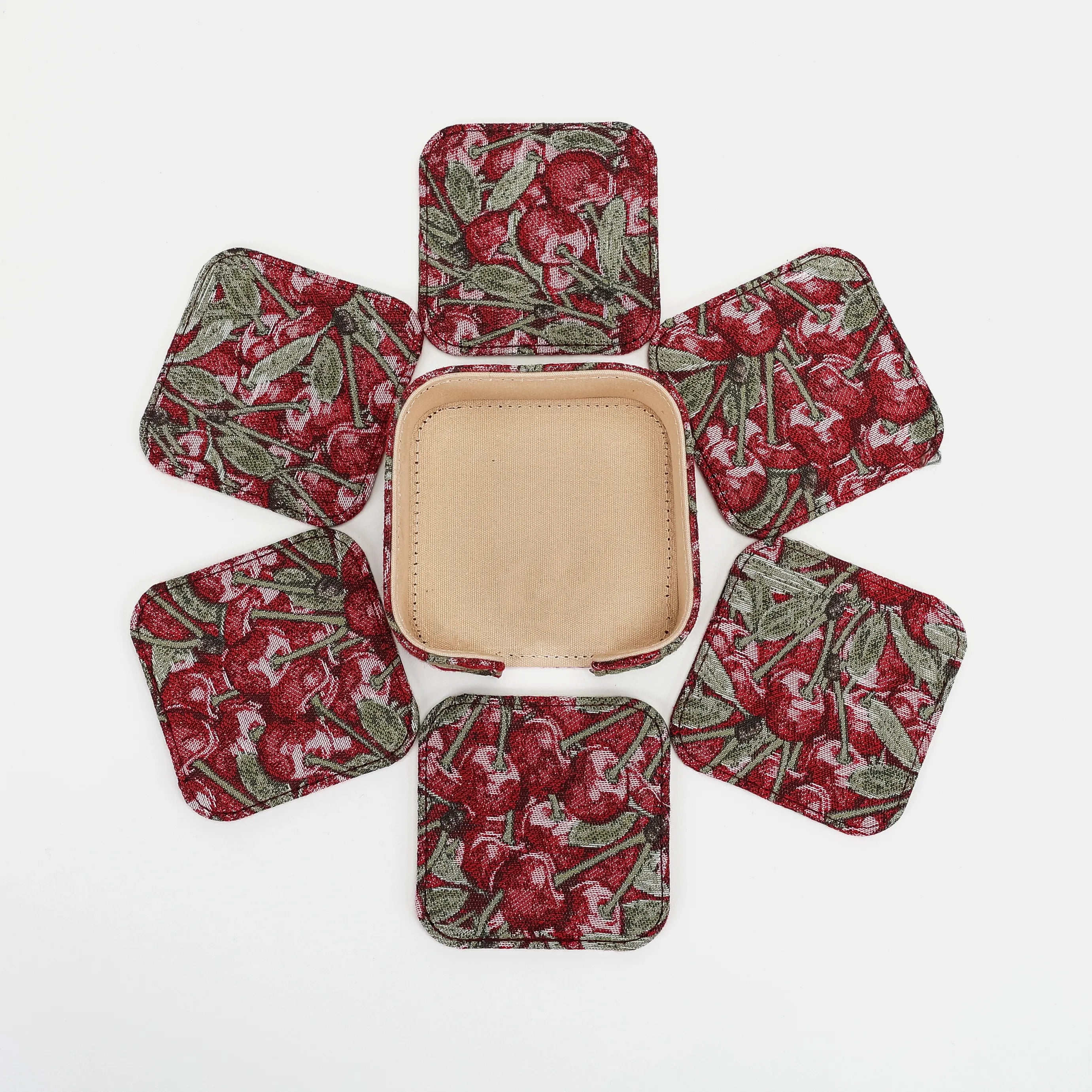 Cherry Cascade Square Coaster Set with Holder of America-6 pcs set