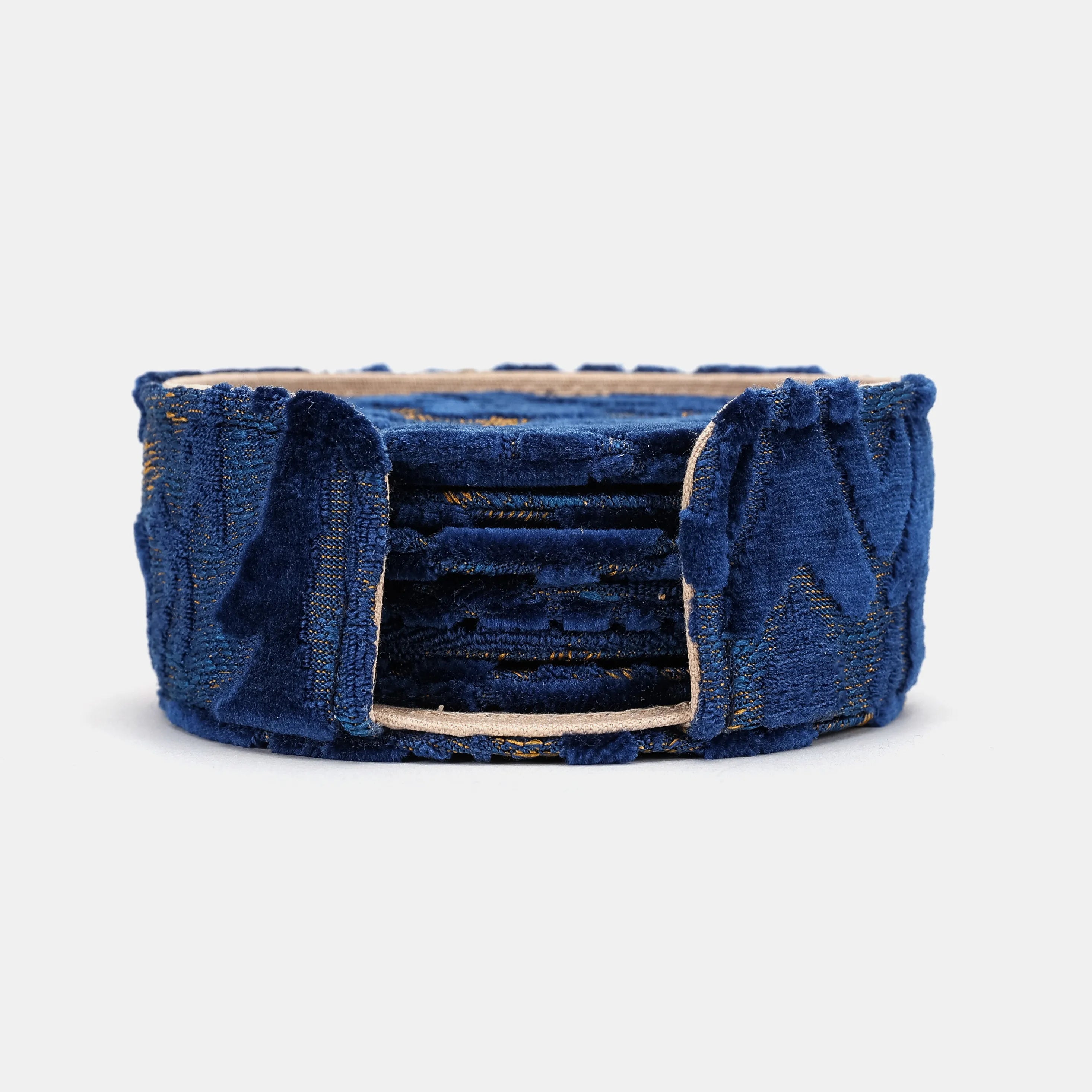 Burnout Velvet Navy Round Coaster Set with Holder of America-main