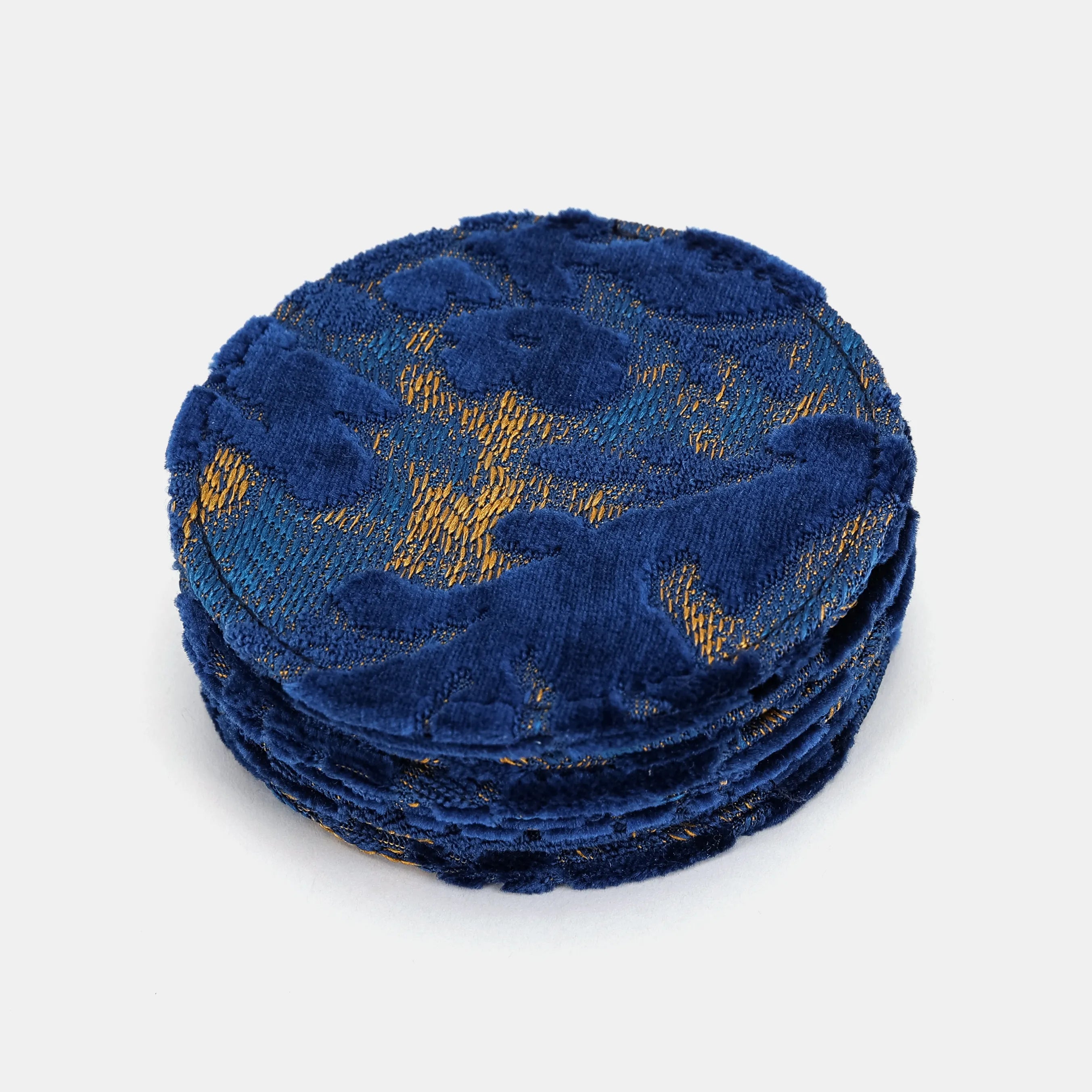 Burnout Velvet Navy Round Coaster Set with Holder of America-coasters
