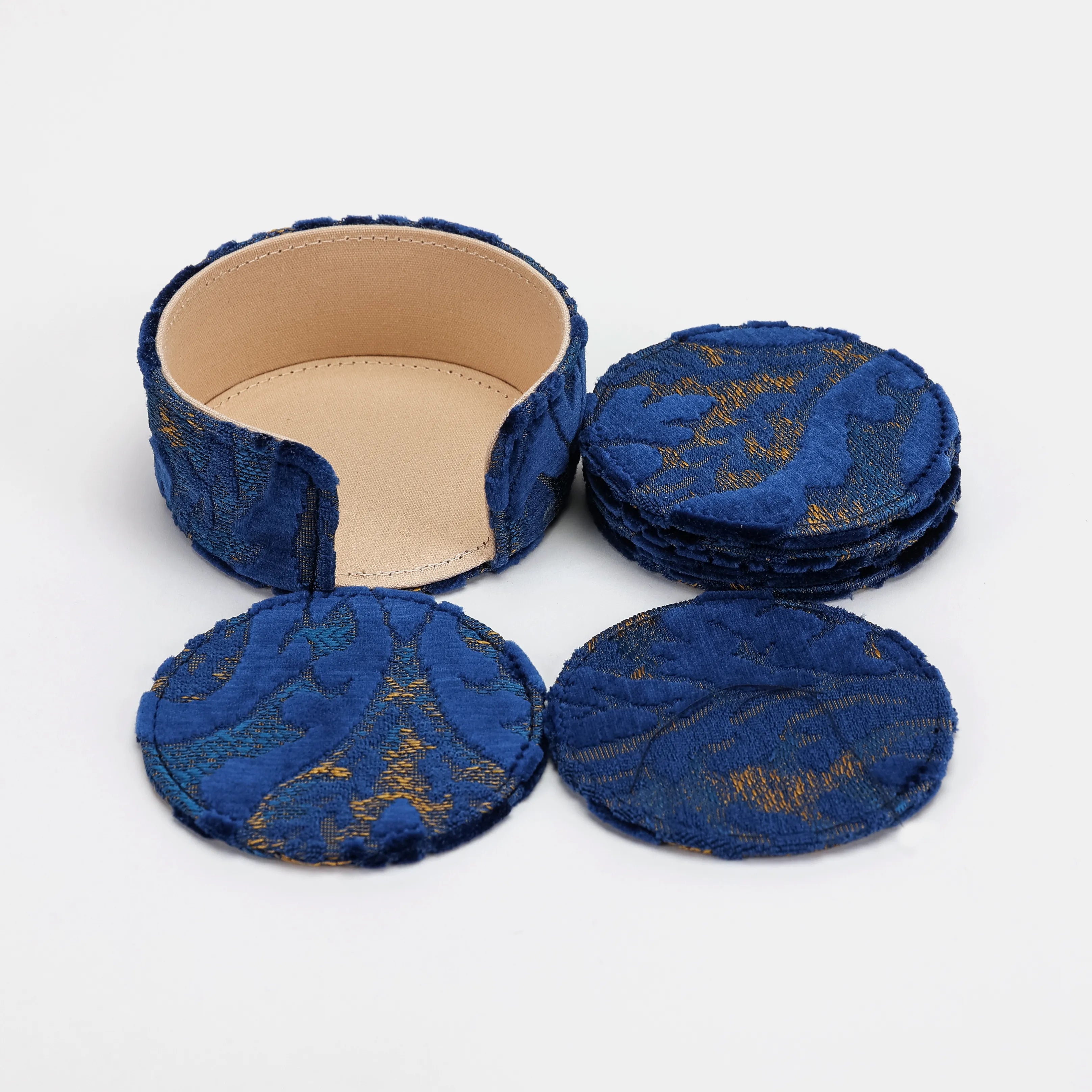 Burnout Velvet Navy Round Coaster Set with Holder of America-set details