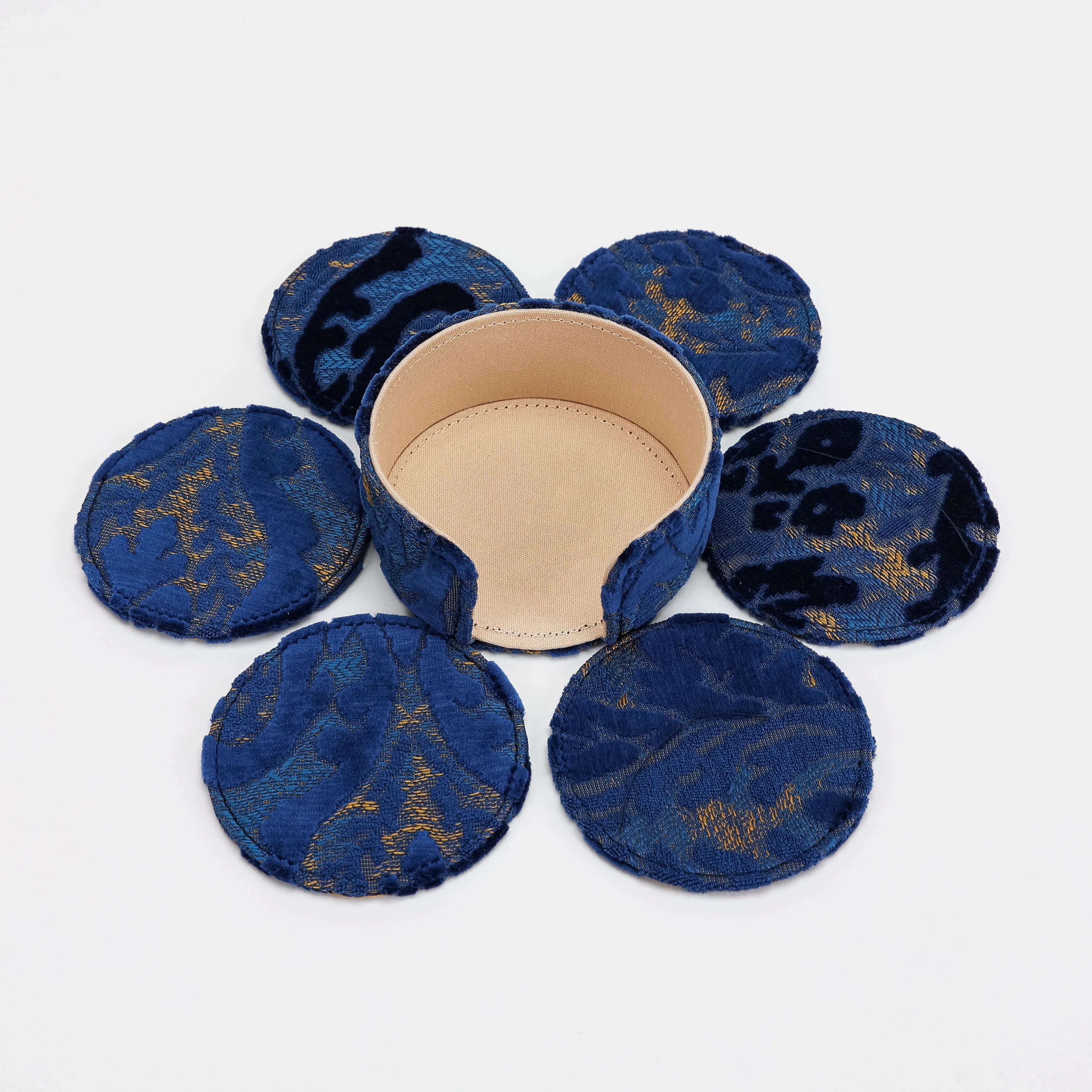 Burnout Velvet Navy Round Coaster Set with Holder of America-6 pcs with holder