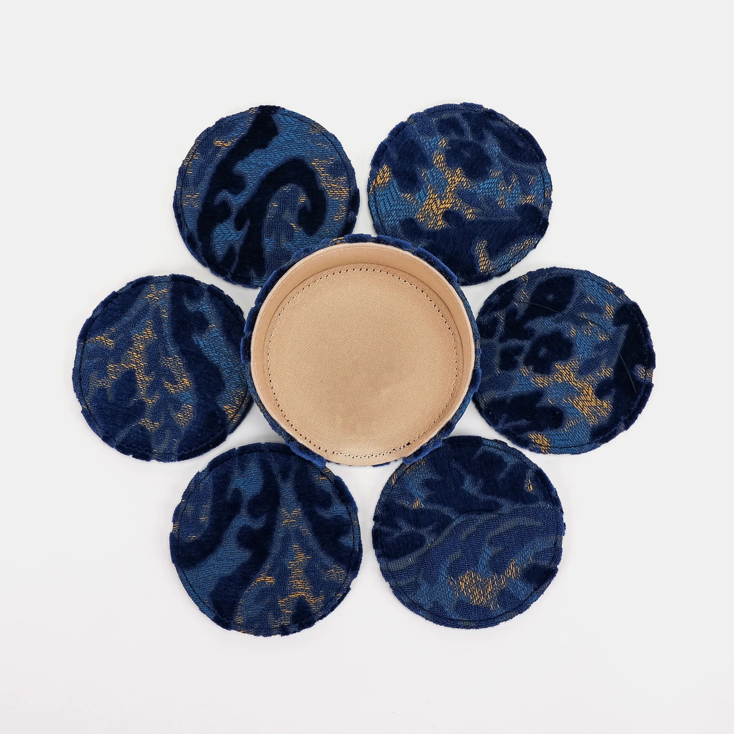 Burnout Velvet Navy Round Coaster Set with Holder of America-6 pcs set
