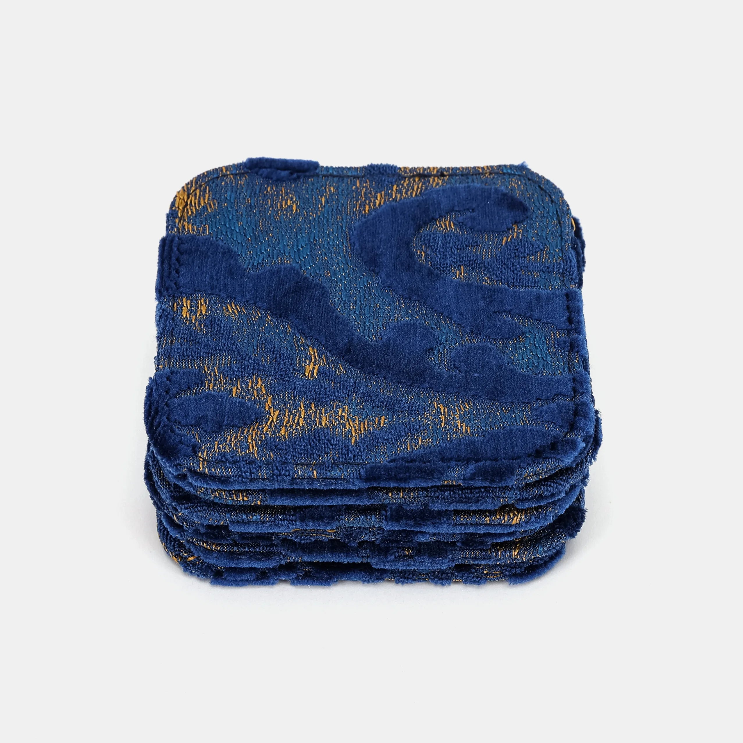 Burnout Velvet Navy Square Coaster Set with Holder of America-coasters