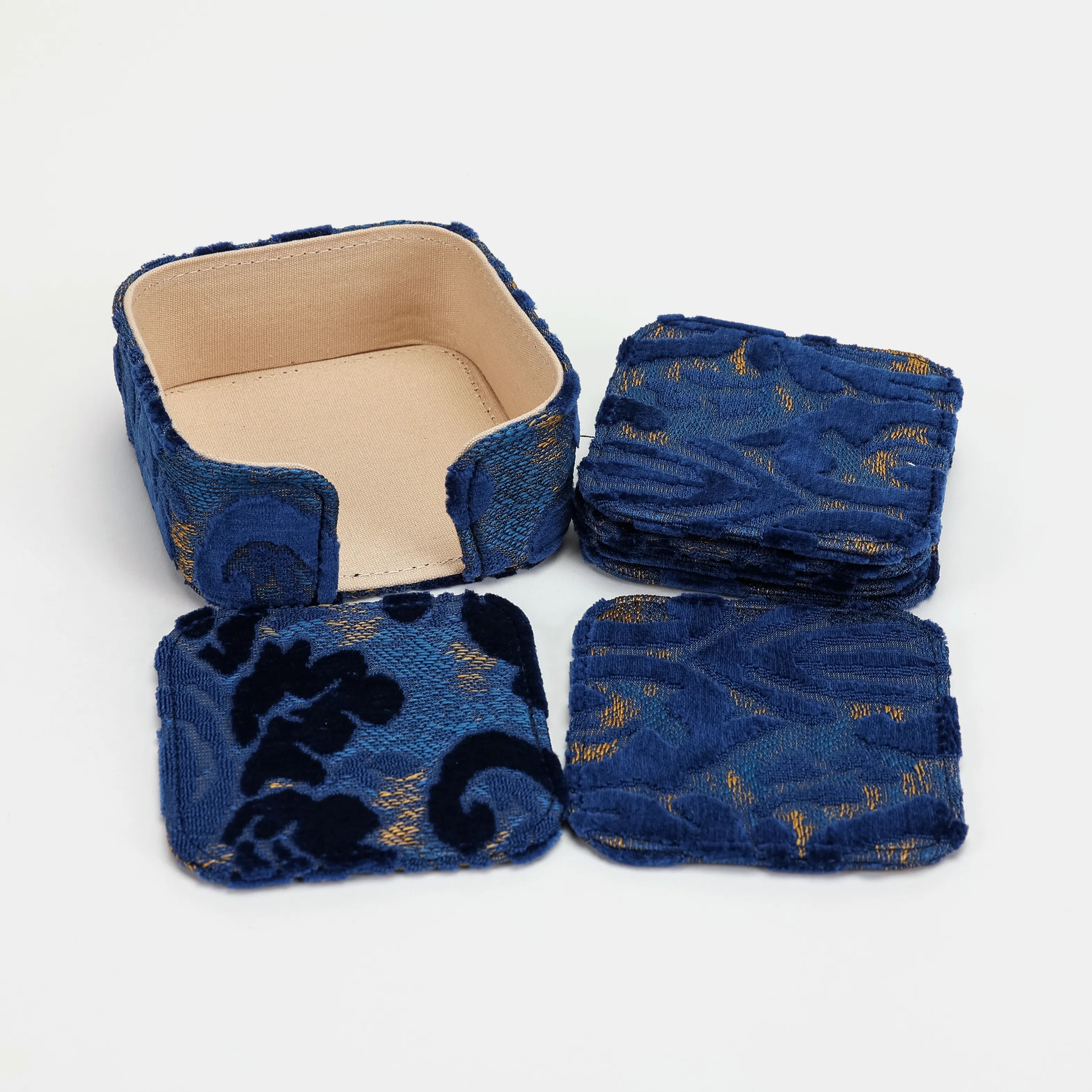 Burnout Velvet Navy Square Coaster Set with Holder of America-set details