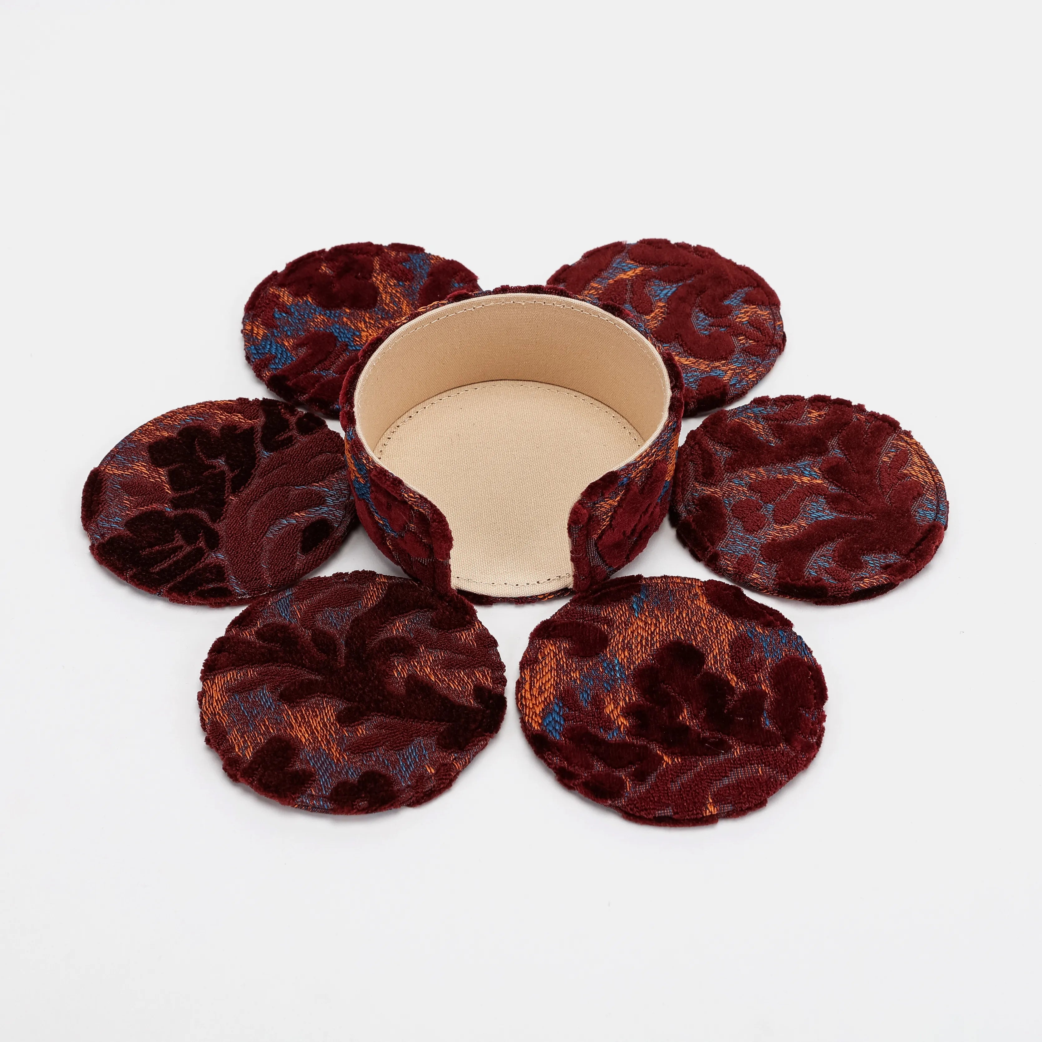 Burnout Velvet Wine Round Coaster Set with Holder of America-6 pcs with holder