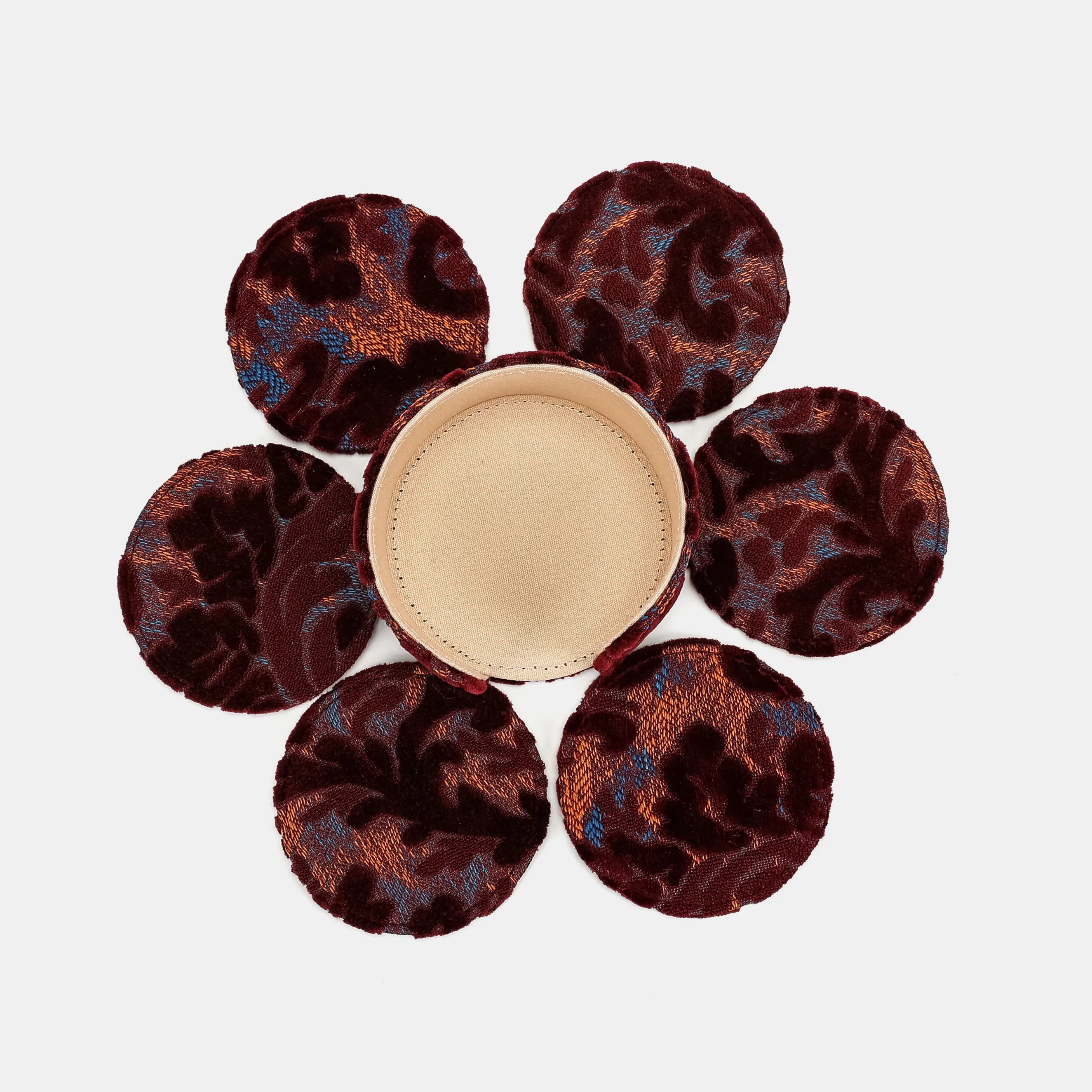 Burnout Velvet Wine Round Coaster Set with Holder of America-6 pcs set